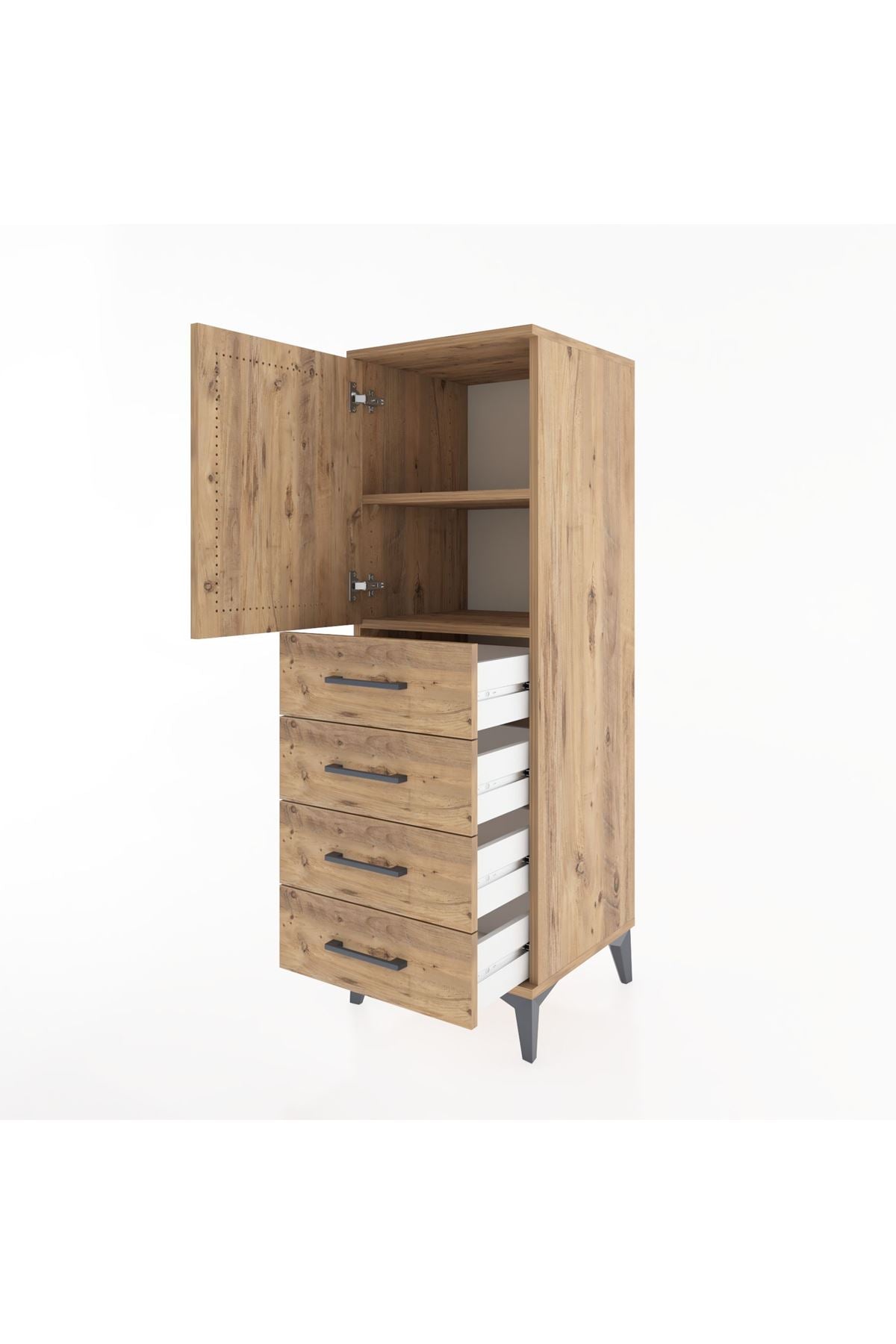 Hyperion Dolap 2 Raflı 4 Çekmeceli Tek Kapaklı 44x44x134 Çam-Çam