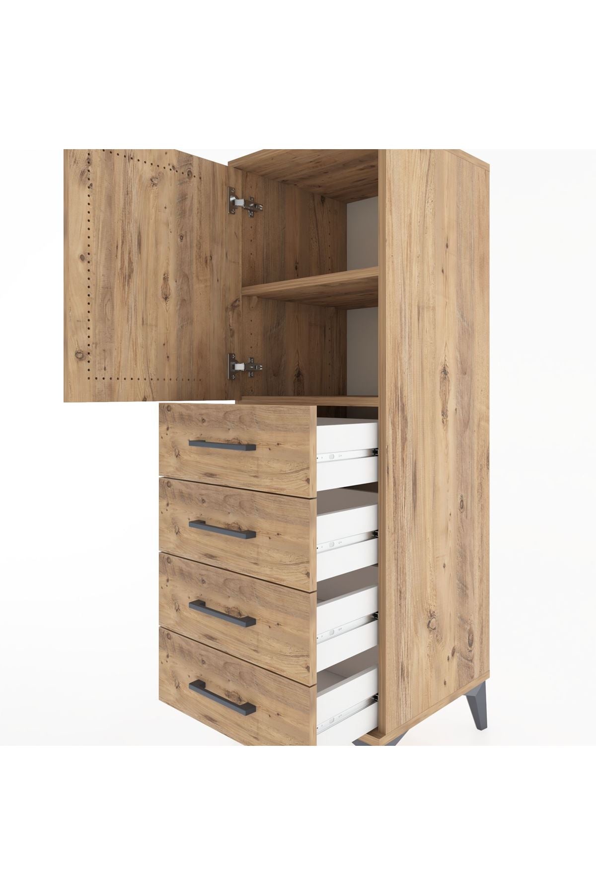 Hyperion Dolap 2 Raflı 4 Çekmeceli Tek Kapaklı 44x44x134 Çam-Çam