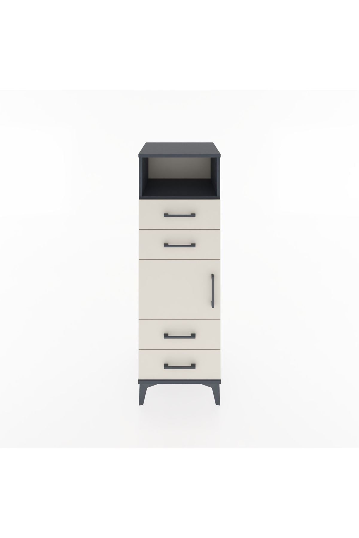 Hyperion Dolap 2 Raflı 4 Çekmeceli Tek Kapaklı 44x44x134 Antrasit-Aytaşı