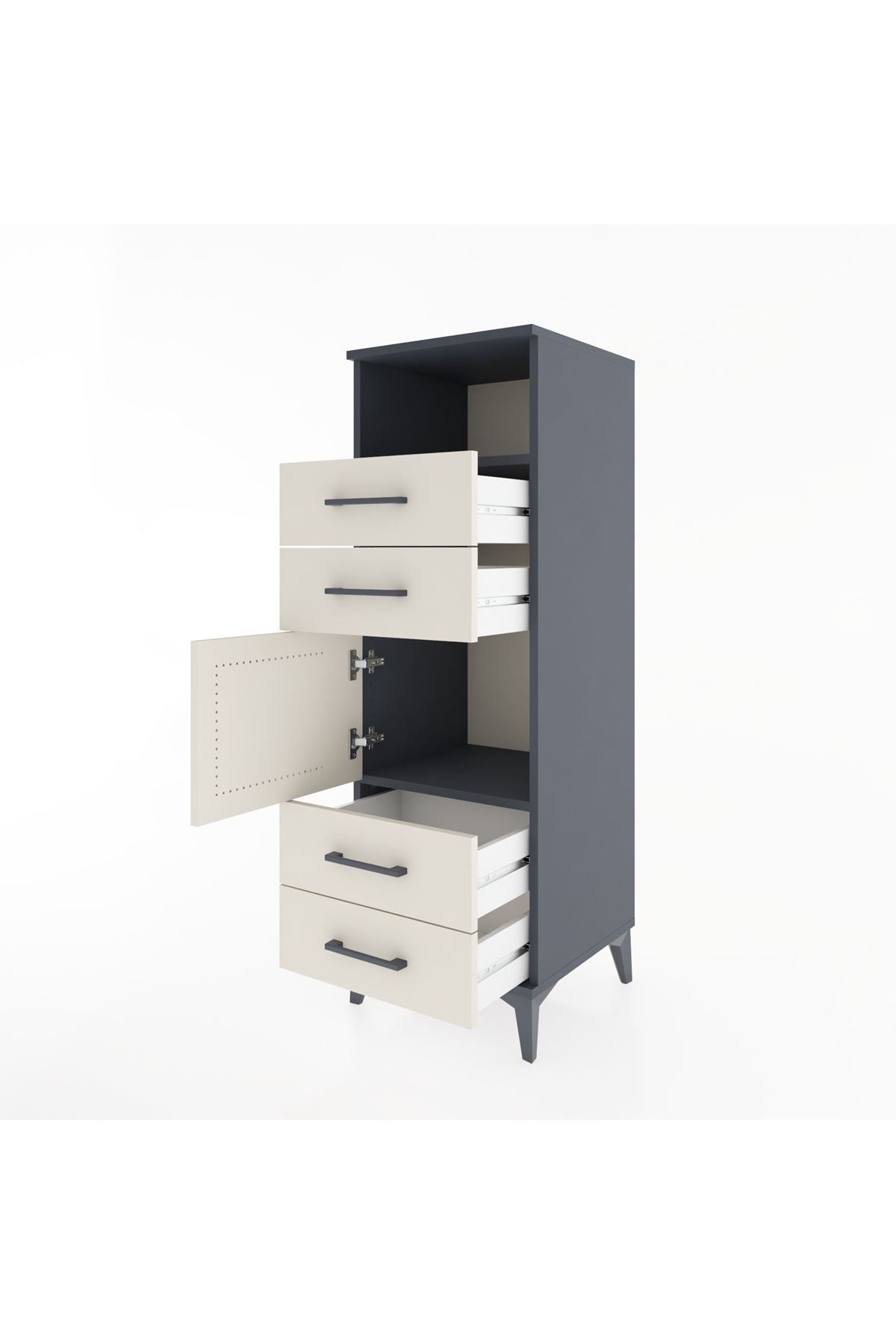 Hyperion Dolap 2 Raflı 4 Çekmeceli Tek Kapaklı 44x44x134 Antrasit-Aytaşı