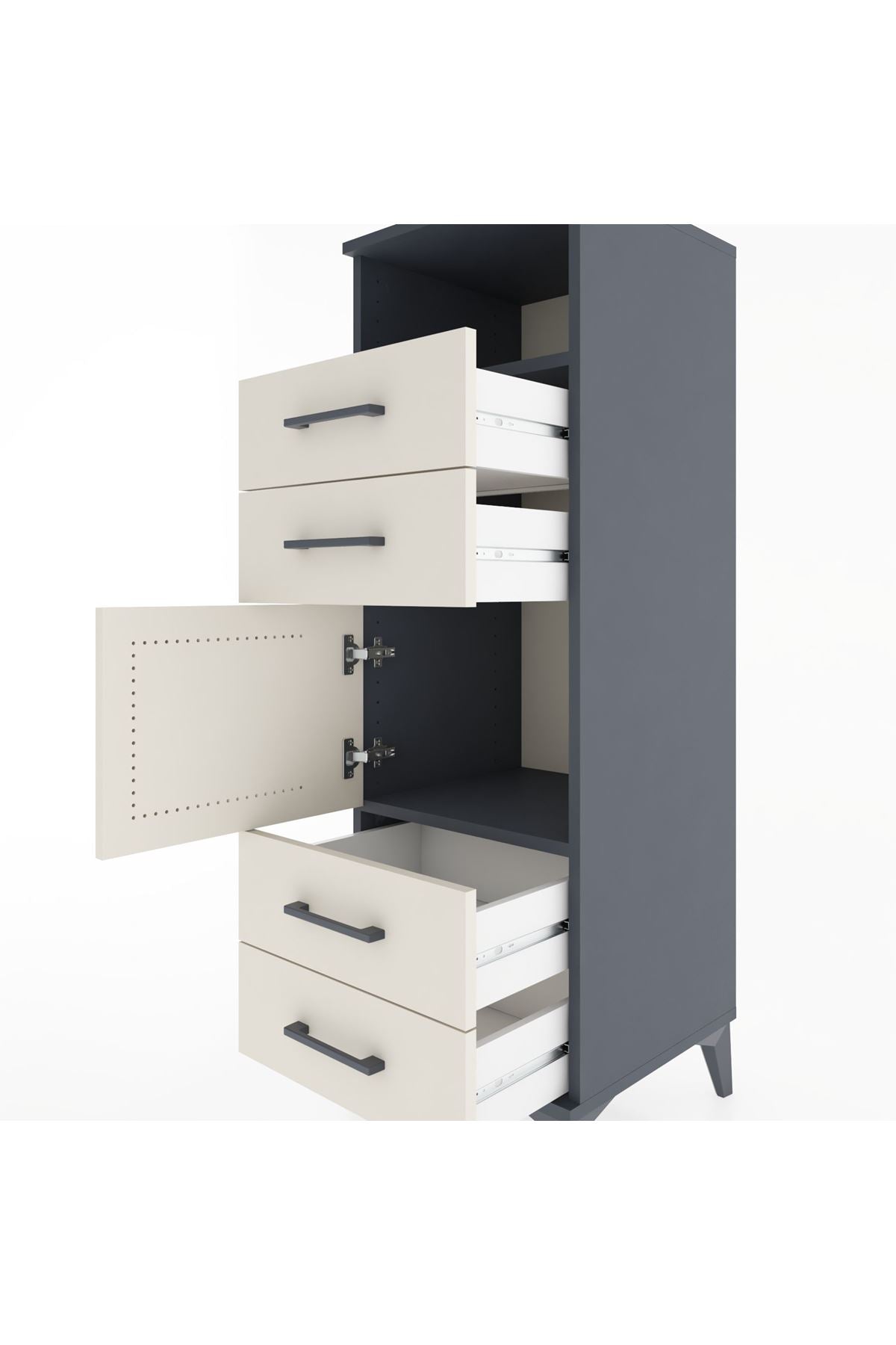 Hyperion Dolap 2 Raflı 4 Çekmeceli Tek Kapaklı 44x44x134 Antrasit-Aytaşı