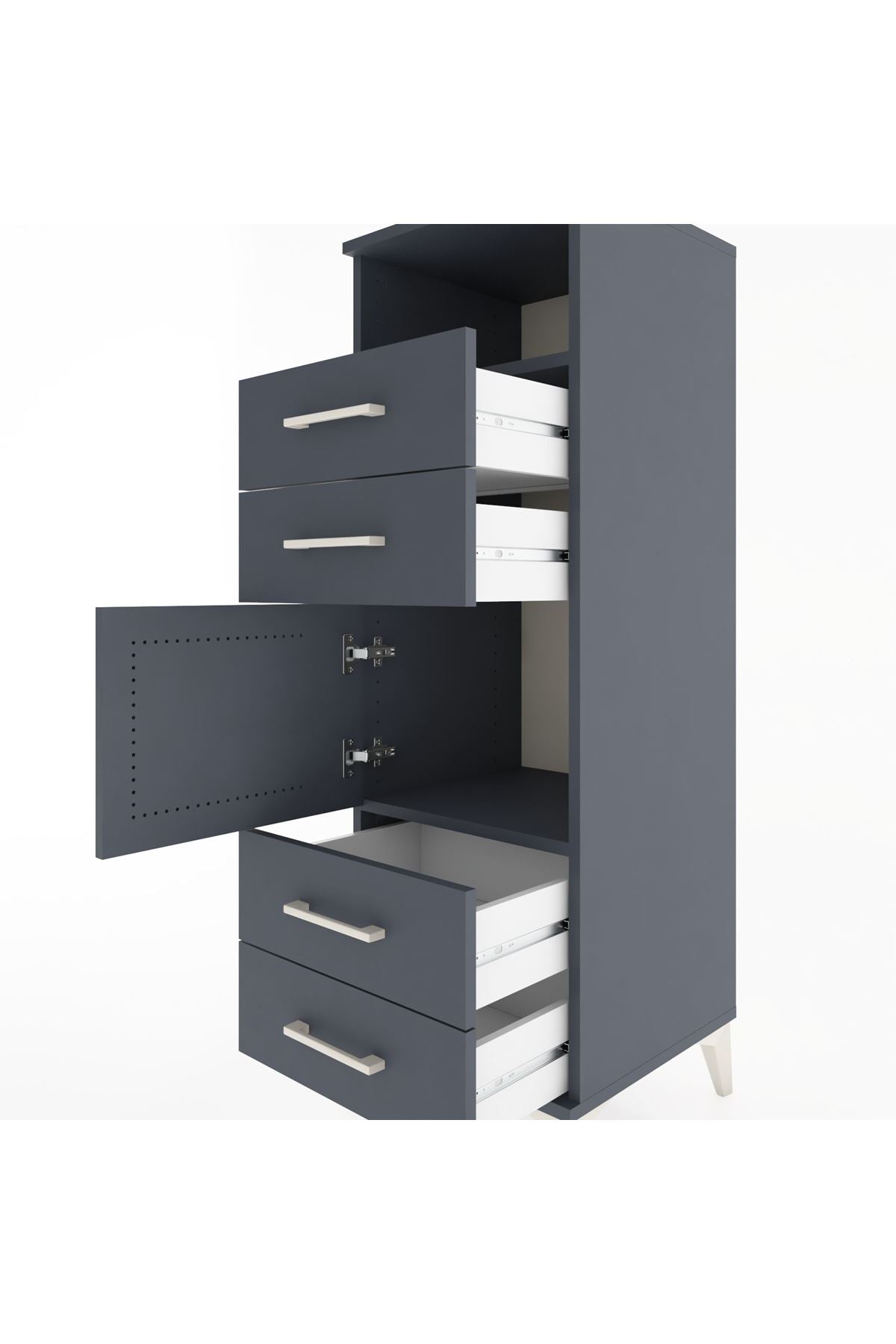 Hyperion Dolap 2 Raflı 4 Çekmeceli Tek Kapaklı 44x44x134 Antrasit-Antrasit