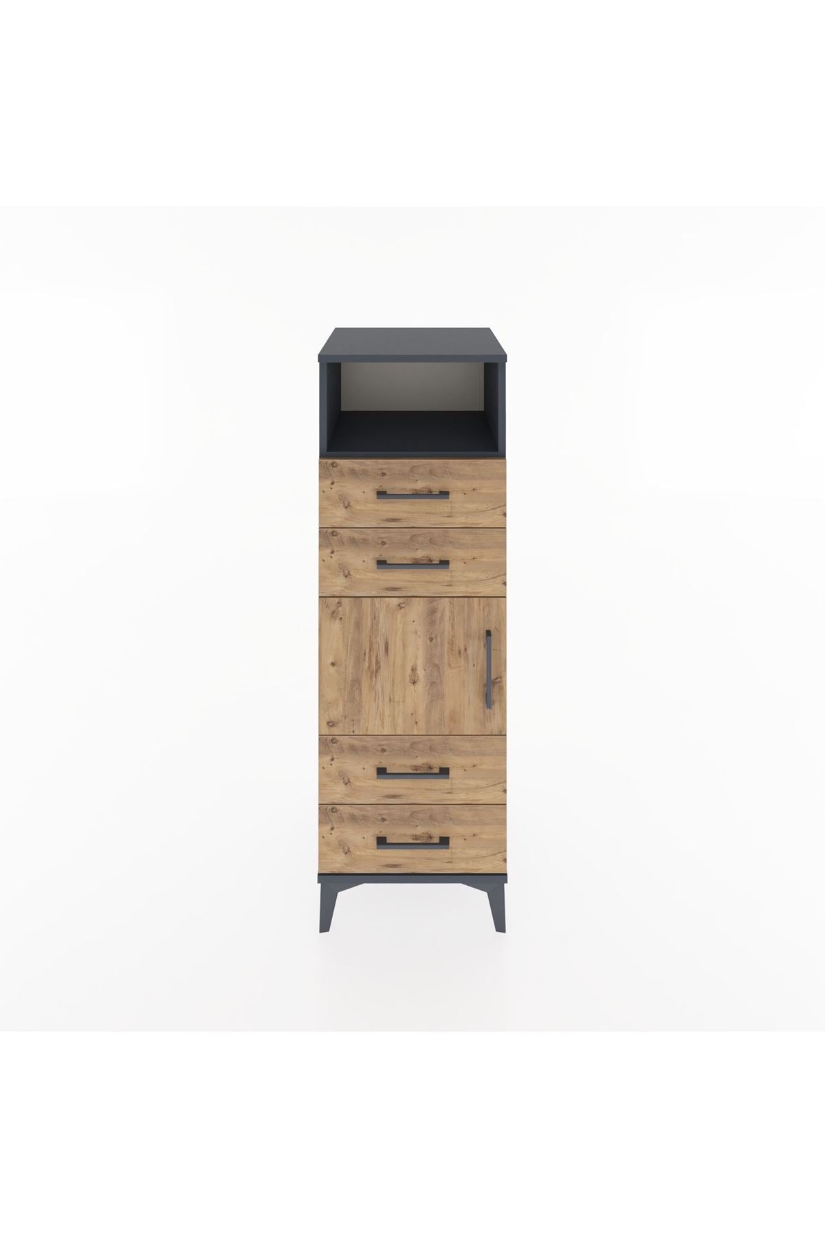 Hyperion Dolap 2 Raflı 4 Çekmeceli Tek Kapaklı 44x44x134 Antrasit-Çam