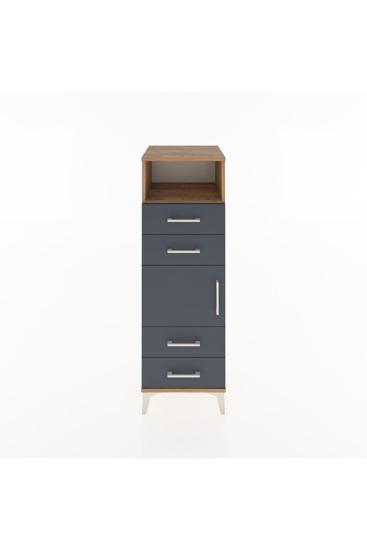 Hyperion Dolap 2 Raflı 4 Çekmeceli Tek Kapaklı 44x44x134 Çam-Antrasit