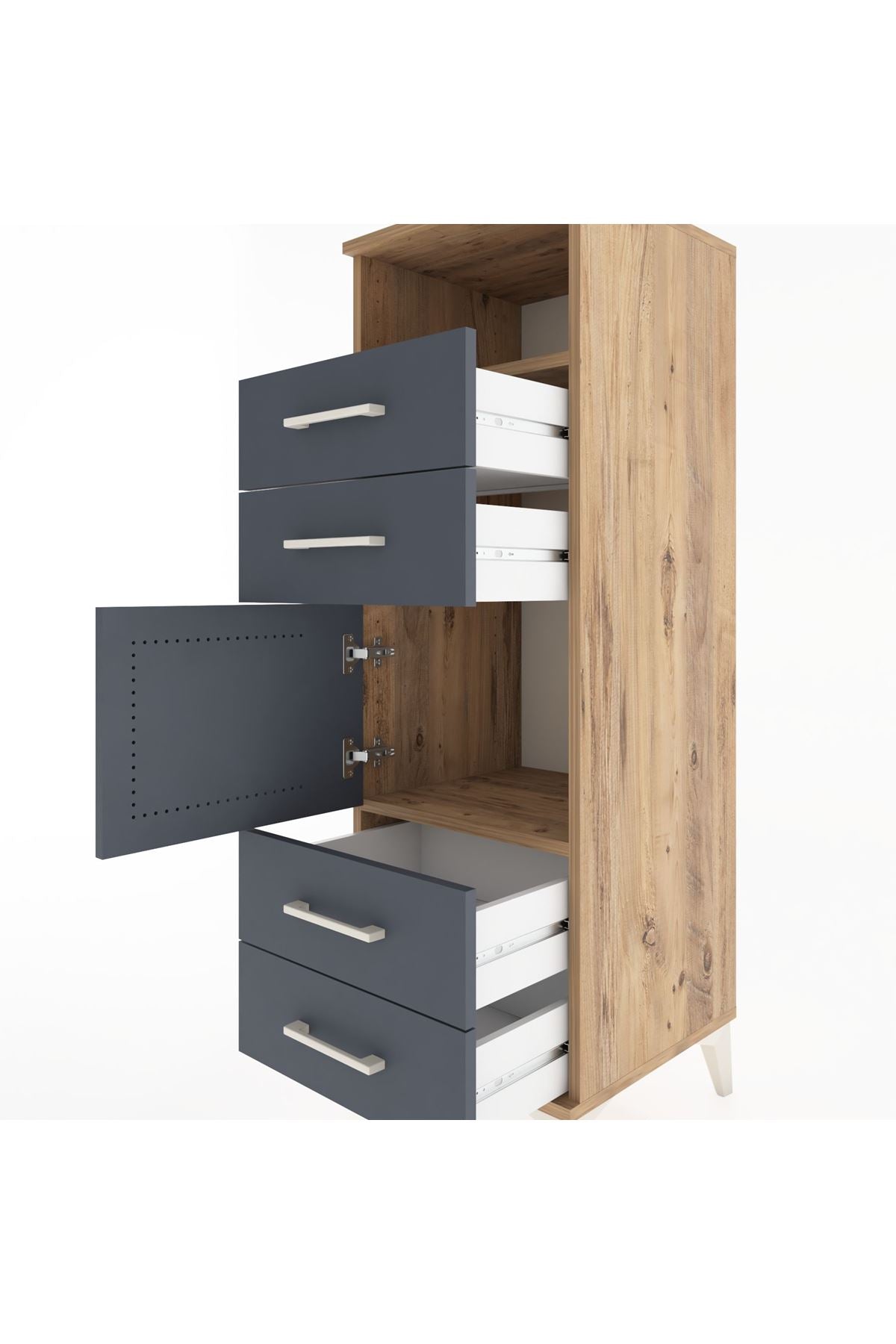 Hyperion Dolap 2 Raflı 4 Çekmeceli Tek Kapaklı 44x44x134 Çam-Antrasit