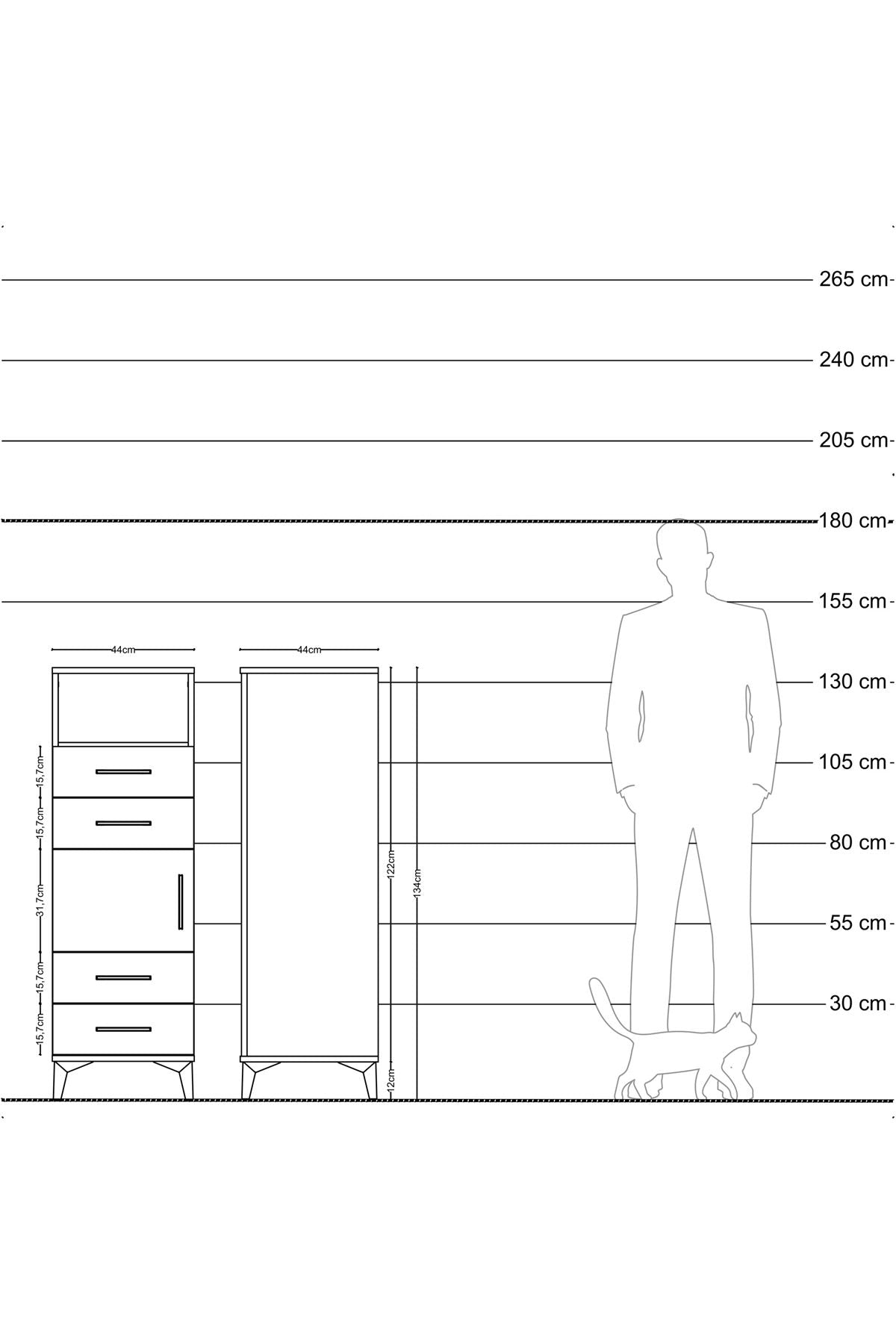 Hyperion Dolap 2 Raflı 4 Çekmeceli Tek Kapaklı 44x44x134 Çam-Antrasit