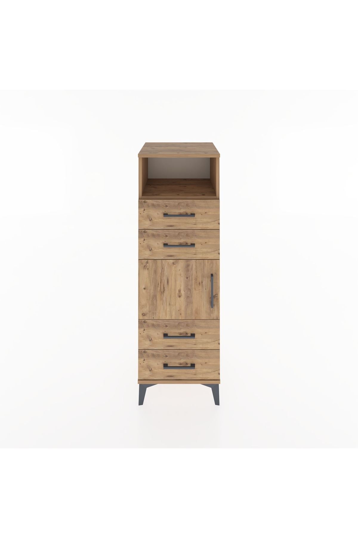 Hyperion Dolap 2 Raflı 4 Çekmeceli Tek Kapaklı 44x44x134 Çam-Çam