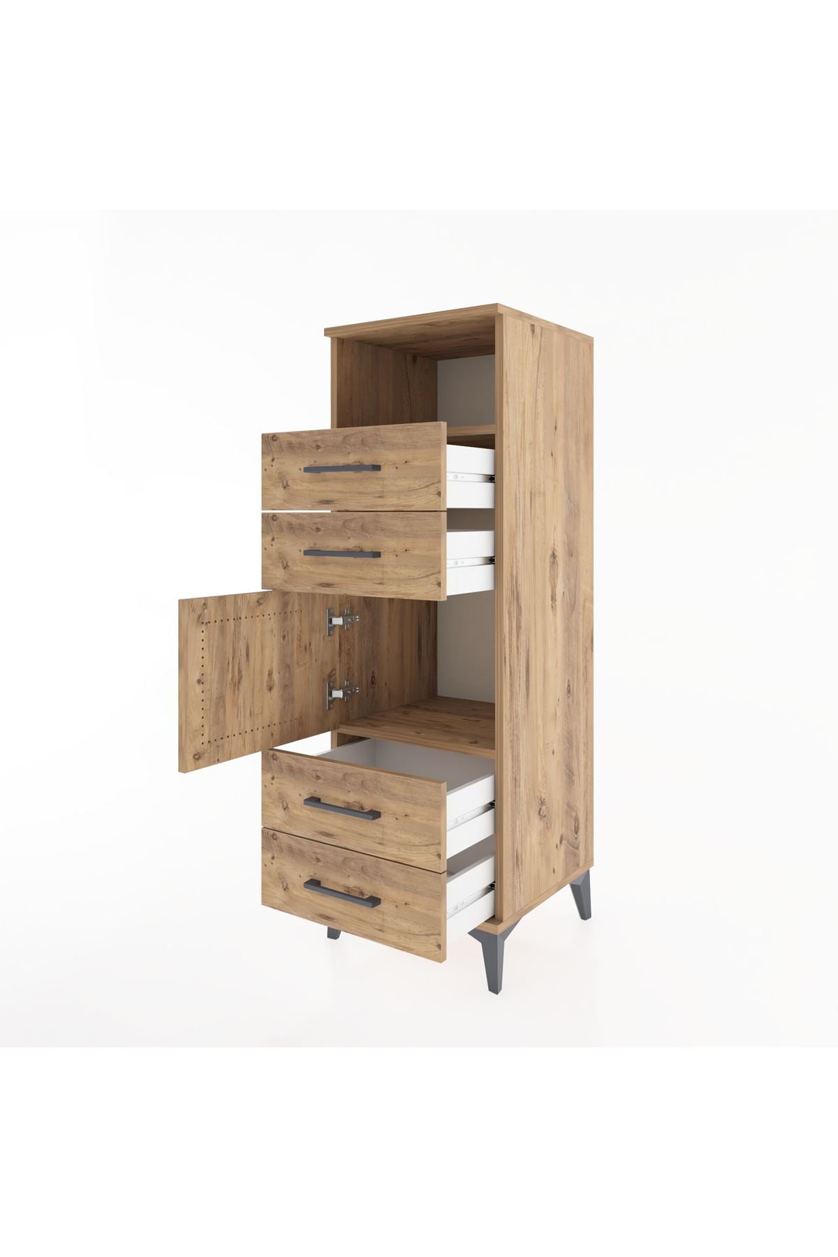 Hyperion Dolap 2 Raflı 4 Çekmeceli Tek Kapaklı 44x44x134 Çam-Çam