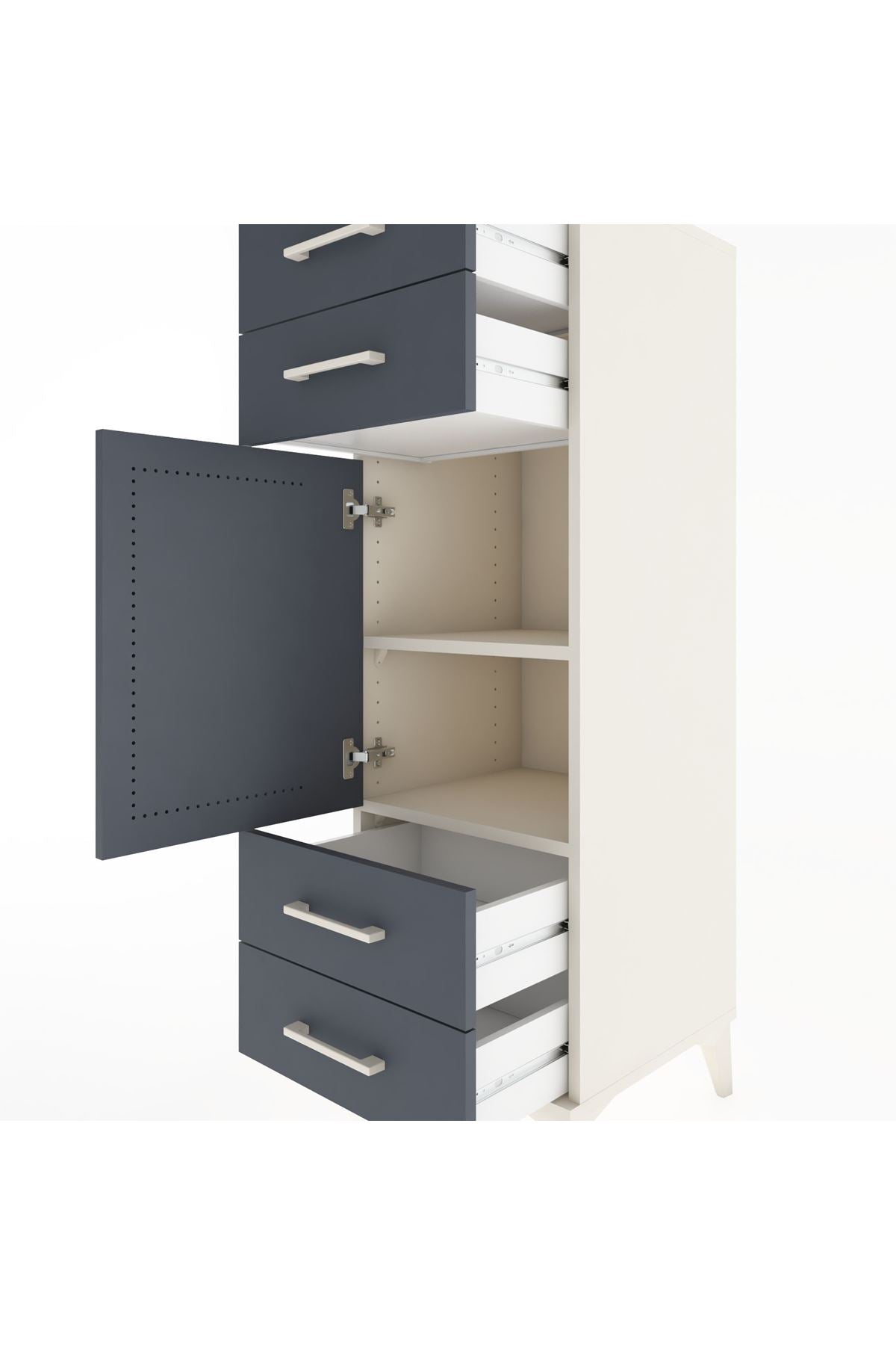 Hyperion Dolap 2 Raflı 4 Çekmeceli Tek Kapaklı 44x44x134 Aytaşı-Antrasit