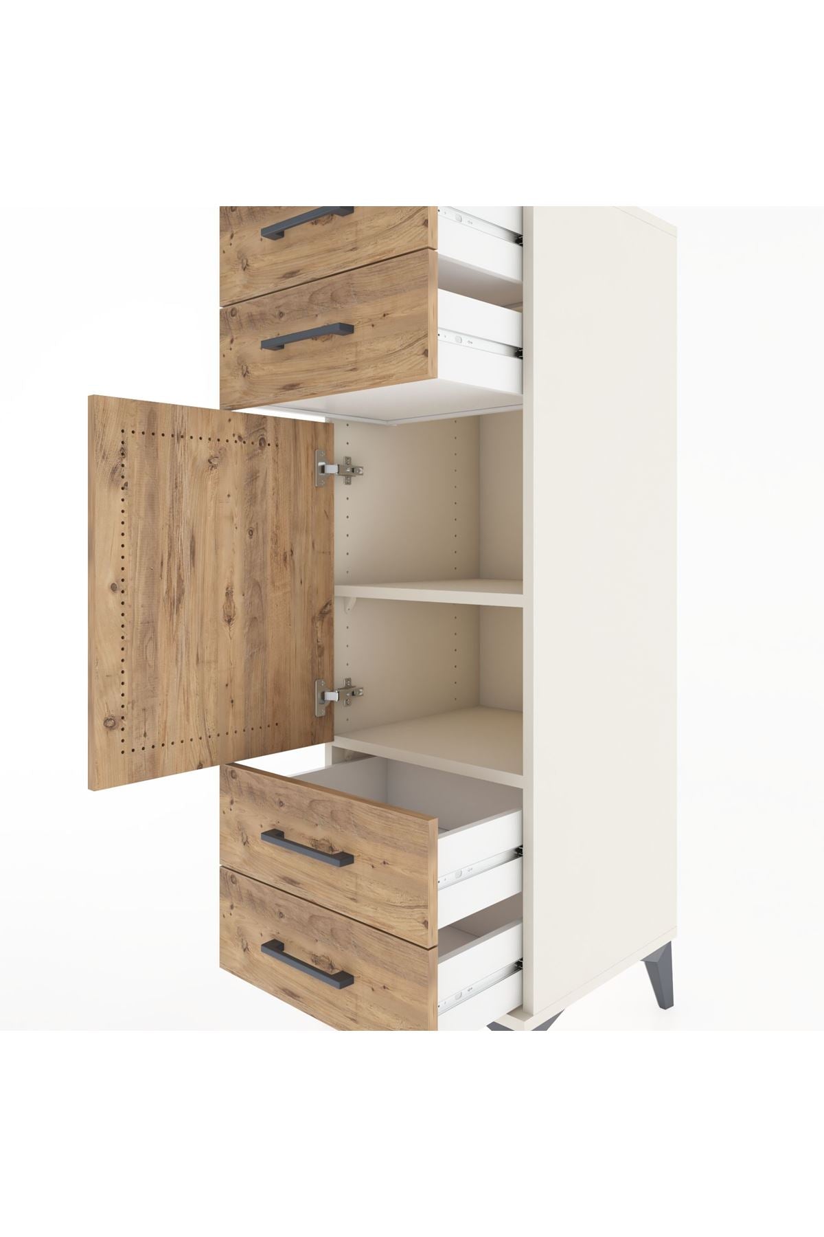 Hyperion Dolap 2 Raflı 4 Çekmeceli Tek Kapaklı 44x44x134 Aytaşı-Çam