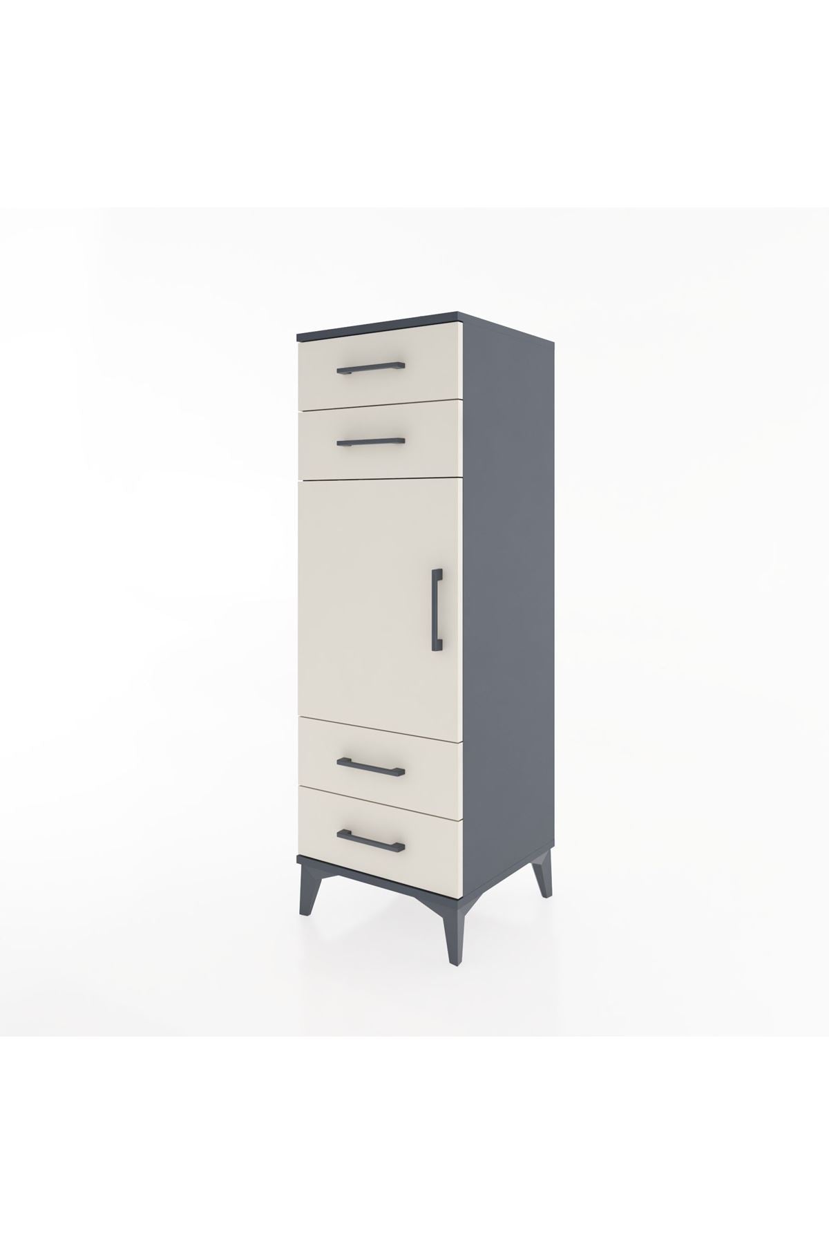 Hyperion Dolap 2 Raflı 4 Çekmeceli Tek Kapaklı 44x44x134 Antrasit-Aytaşı