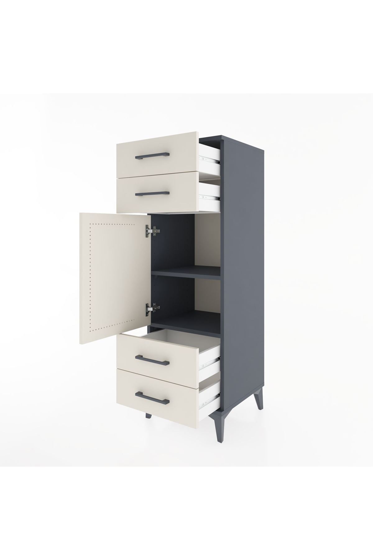 Hyperion Dolap 2 Raflı 4 Çekmeceli Tek Kapaklı 44x44x134 Antrasit-Aytaşı