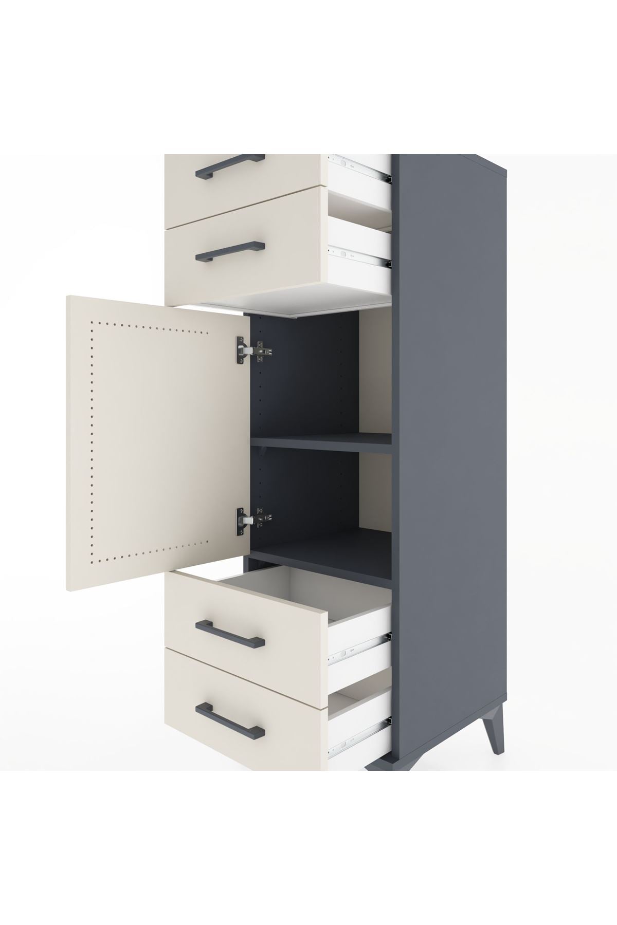 Hyperion Dolap 2 Raflı 4 Çekmeceli Tek Kapaklı 44x44x134 Antrasit-Aytaşı