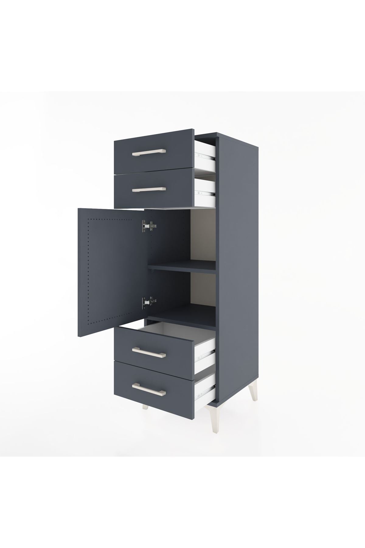 Hyperion Dolap 2 Raflı 4 Çekmeceli Tek Kapaklı 44x44x134 Antrasit-Antrasit