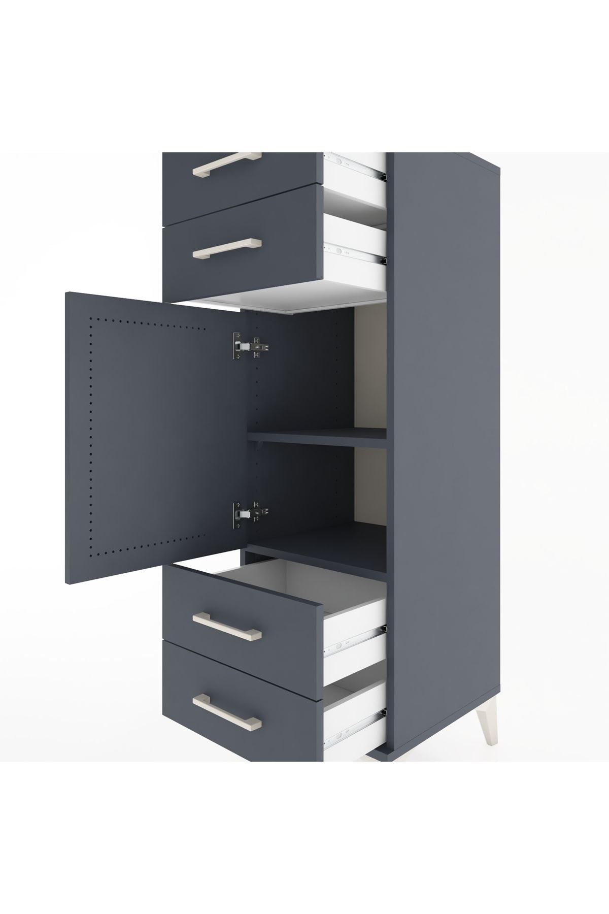 Hyperion Dolap 2 Raflı 4 Çekmeceli Tek Kapaklı 44x44x134 Antrasit-Antrasit