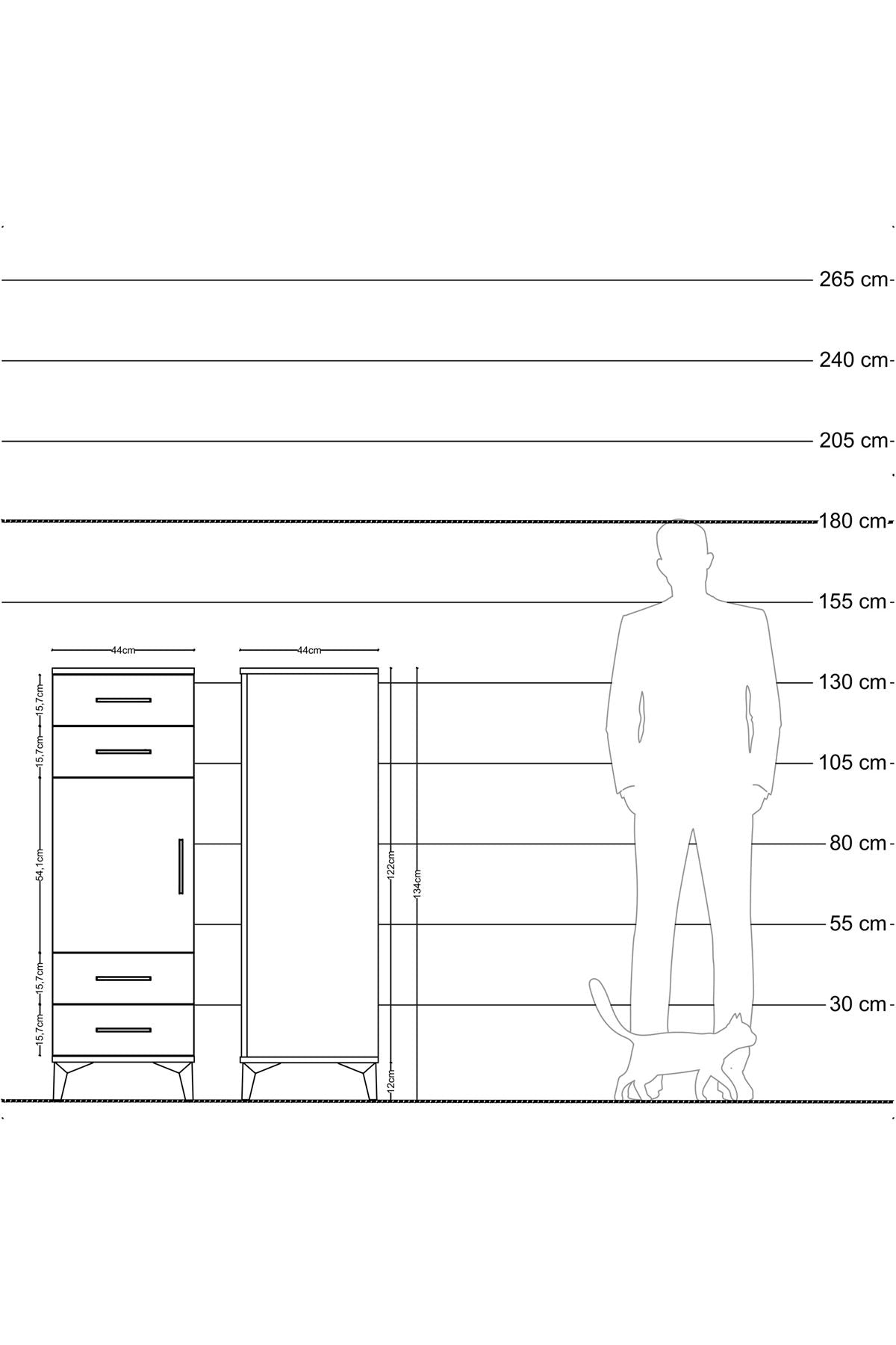 Hyperion Dolap 2 Raflı 4 Çekmeceli Tek Kapaklı 44x44x134 Antrasit-Antrasit