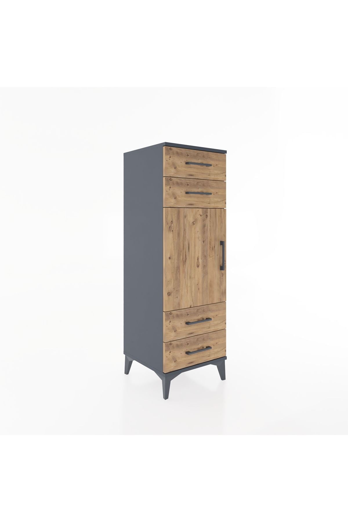 Hyperion Dolap 2 Raflı 4 Çekmeceli Tek Kapaklı 44x44x134 Antrasit-Çam