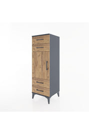 Hyperion Dolap 2 Raflı 4 Çekmeceli Tek Kapaklı 44x44x134 Antrasit-Çam