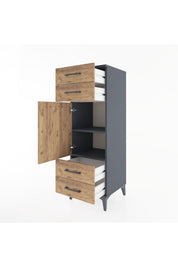 Hyperion Dolap 2 Raflı 4 Çekmeceli Tek Kapaklı 44x44x134 Antrasit-Çam