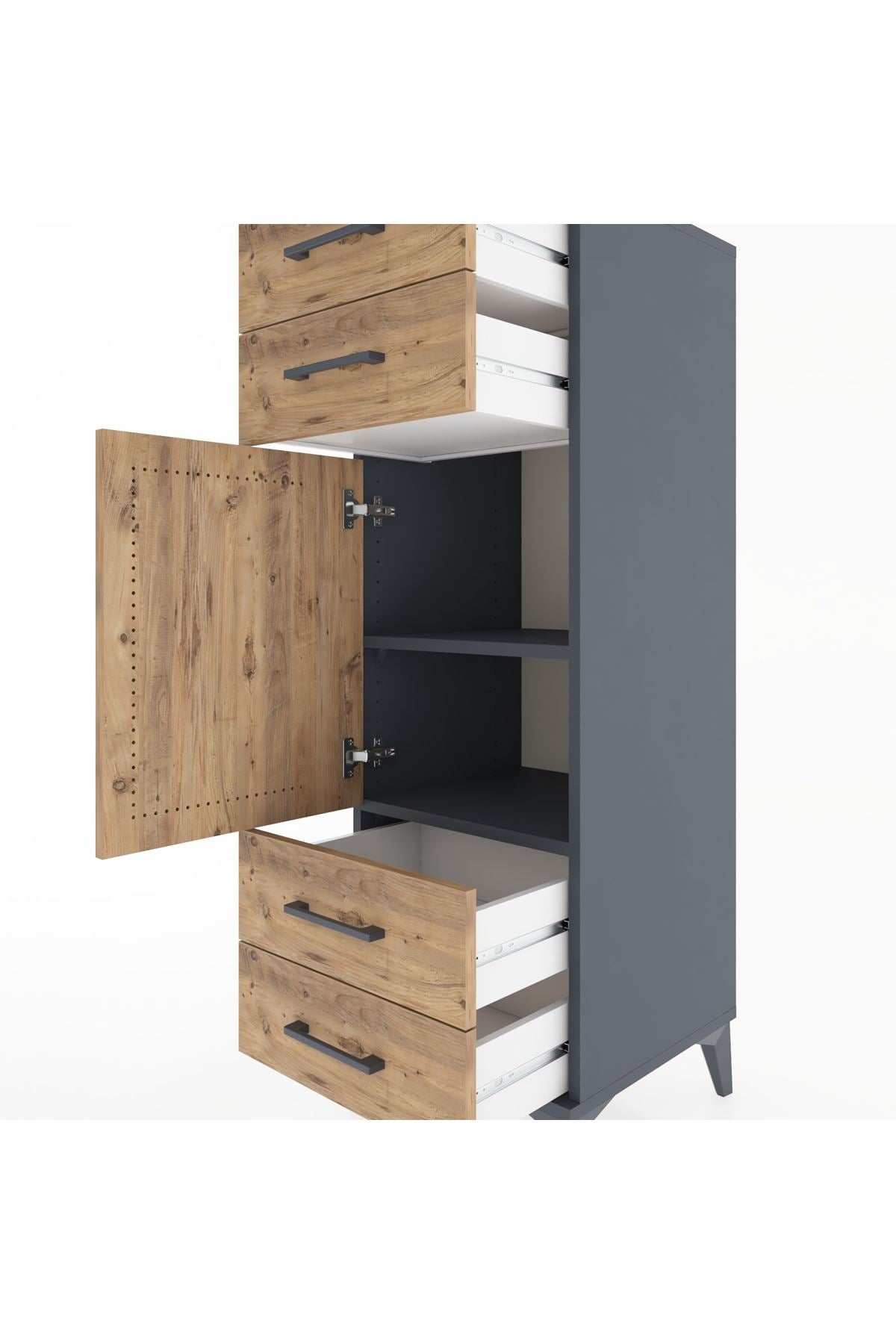 Hyperion Dolap 2 Raflı 4 Çekmeceli Tek Kapaklı 44x44x134 Antrasit-Çam