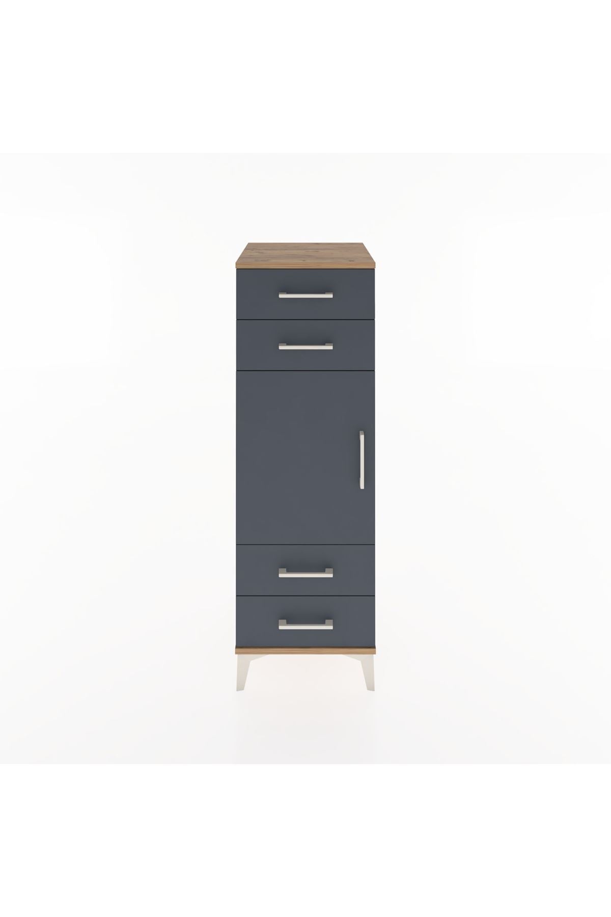 Hyperion Dolap 2 Raflı 4 Çekmeceli Tek Kapaklı 44x44x134 Çam-Antrasit