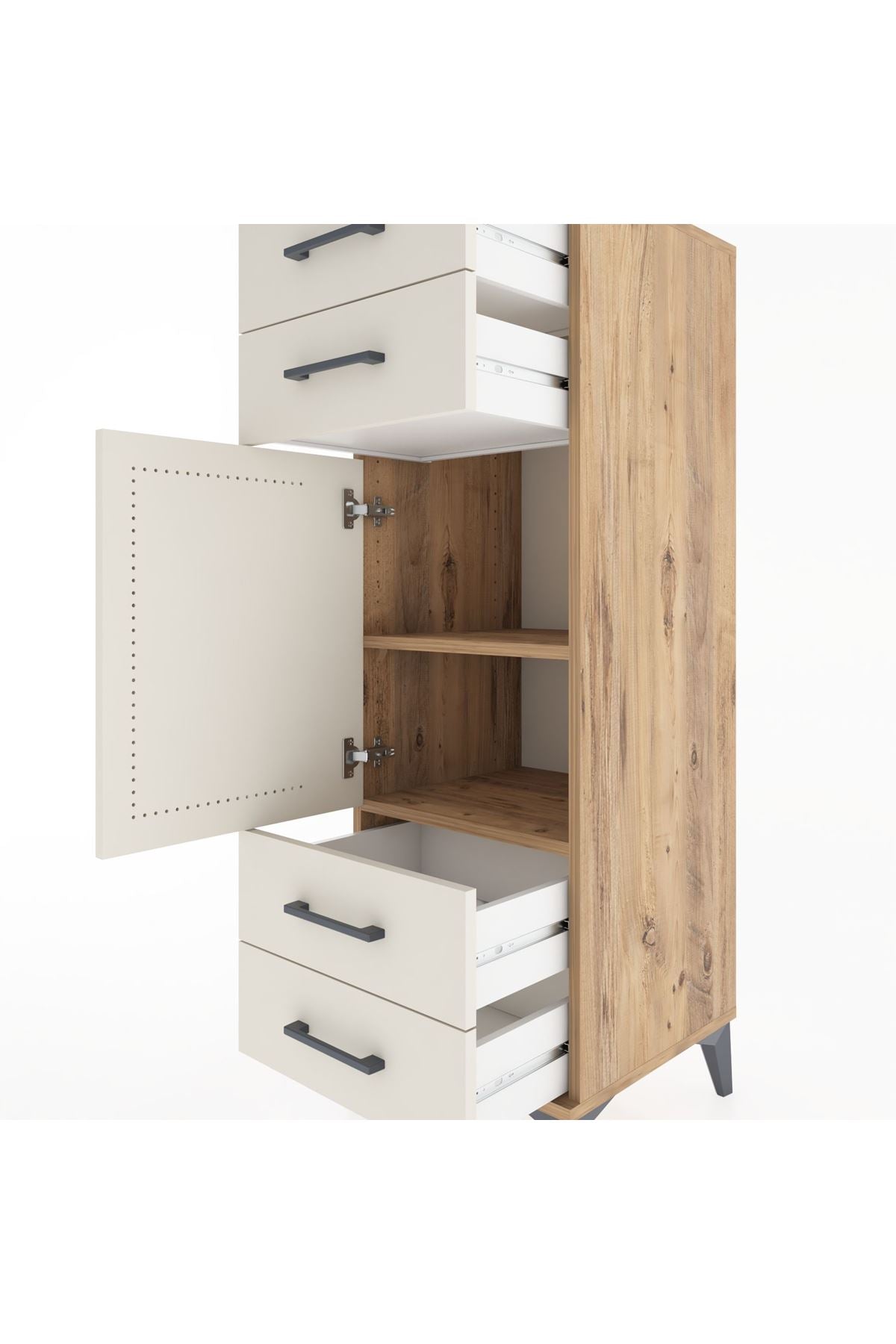 Hyperion Dolap 2 Raflı 4 Çekmeceli Tek Kapaklı 44x44x134 Çam-Aytaşı