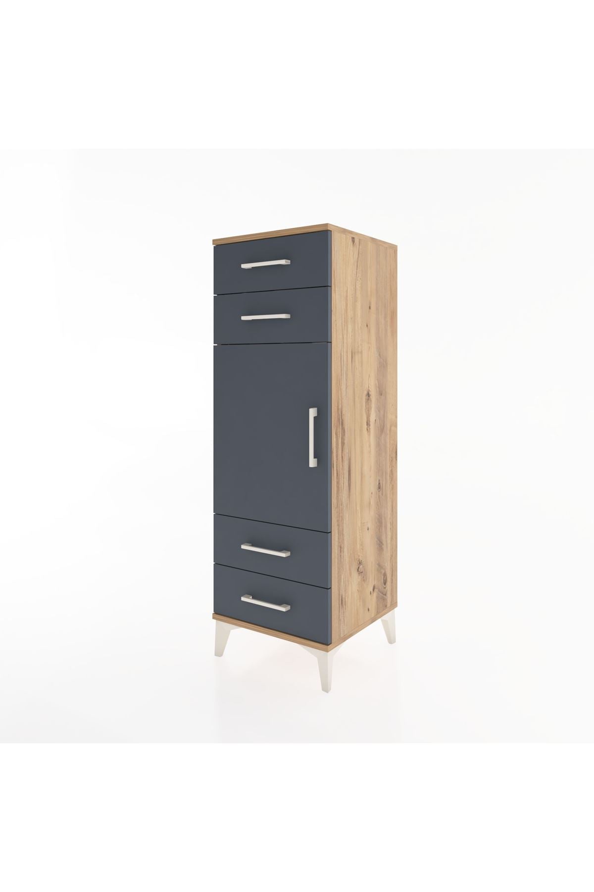 Hyperion Dolap 2 Raflı 4 Çekmeceli Tek Kapaklı 44x44x134 Çam-Antrasit