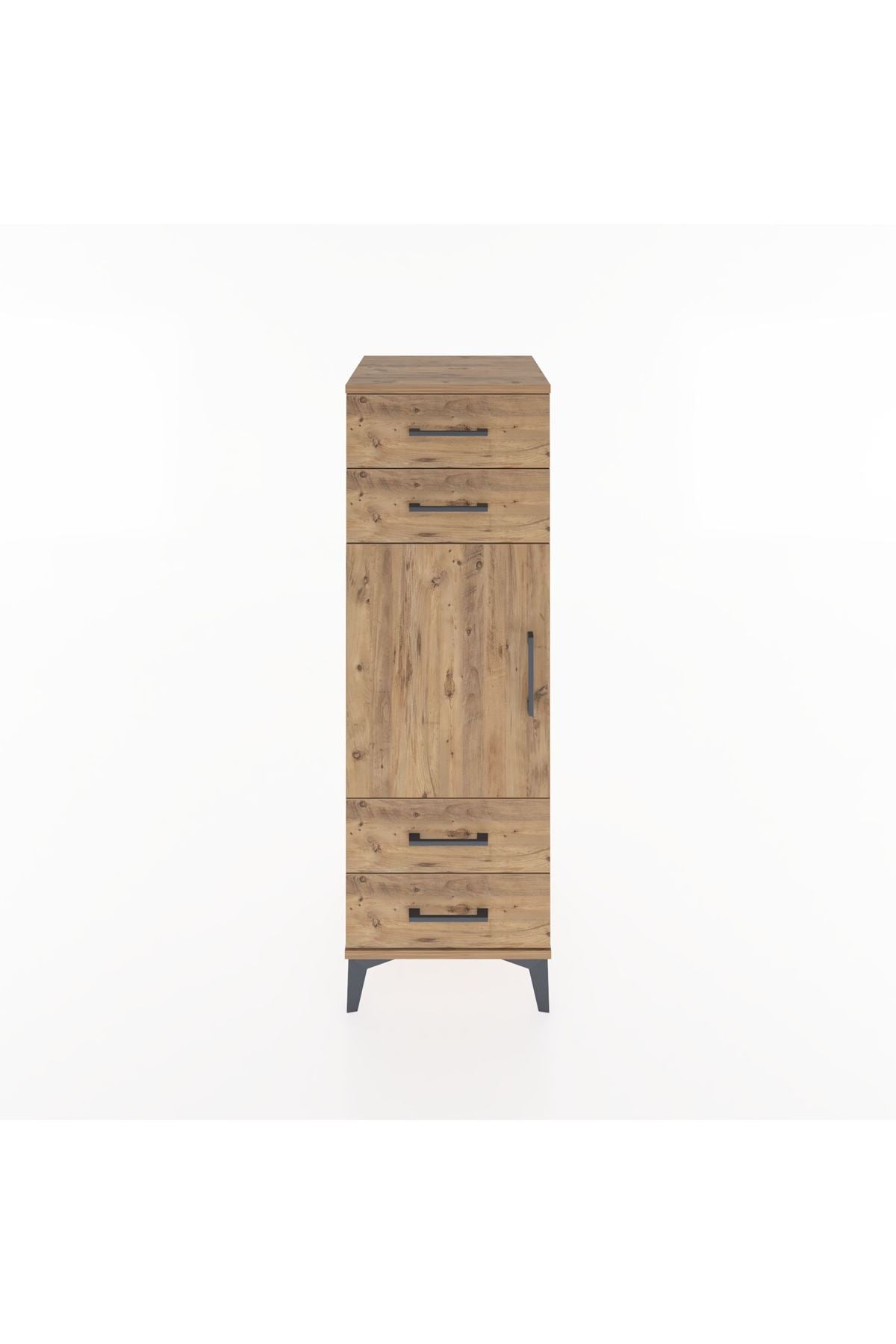 Hyperion Dolap 2 Raflı 4 Çekmeceli Tek Kapaklı 44x44x134 Çam-Çam