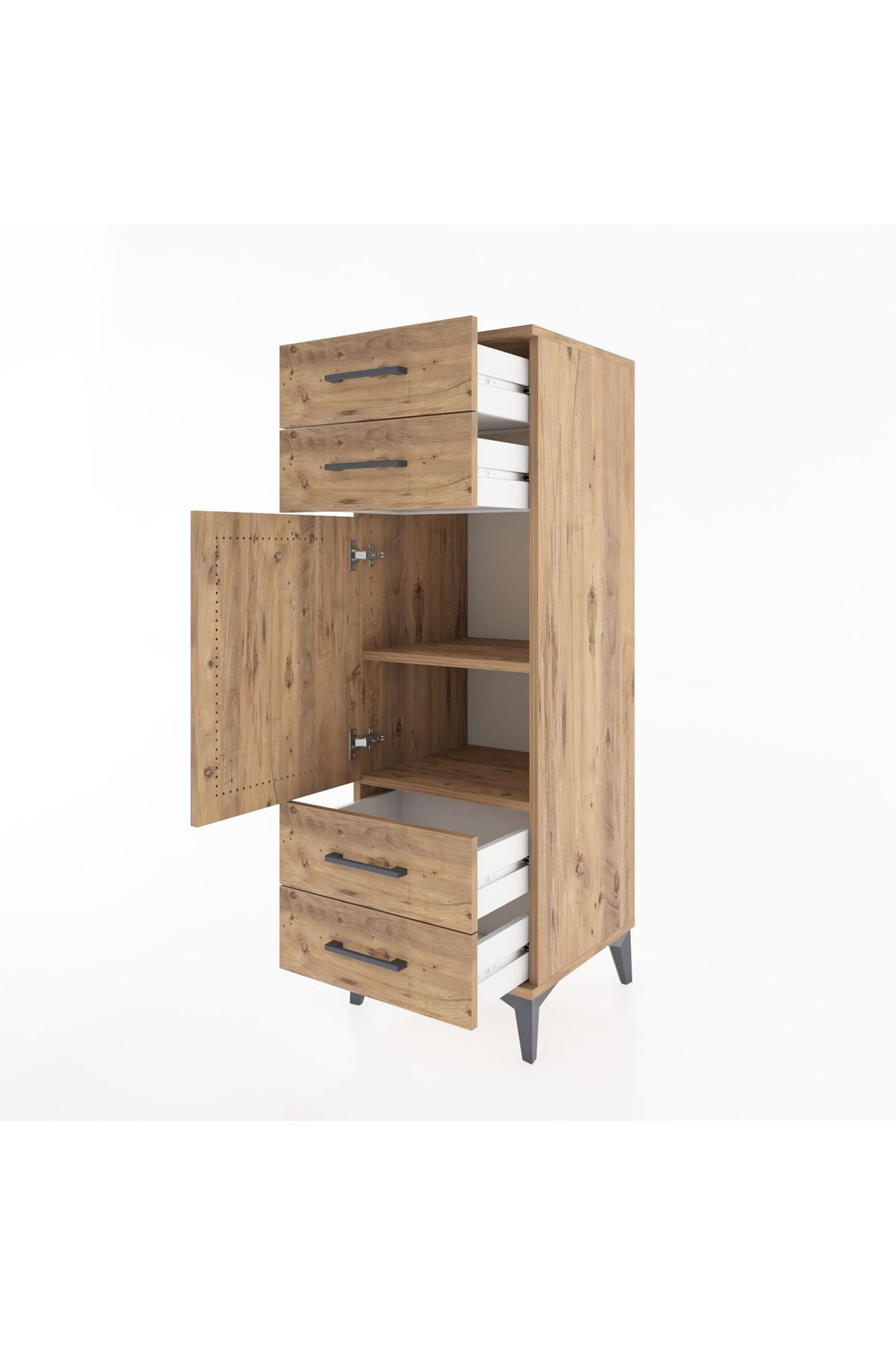 Hyperion Dolap 2 Raflı 4 Çekmeceli Tek Kapaklı 44x44x134 Çam-Çam