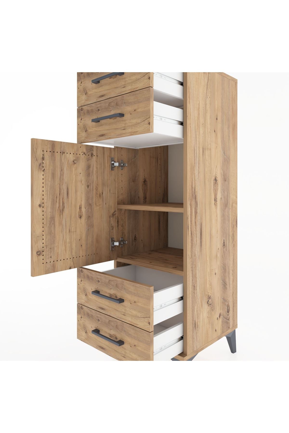 Hyperion Dolap 2 Raflı 4 Çekmeceli Tek Kapaklı 44x44x134 Çam-Çam