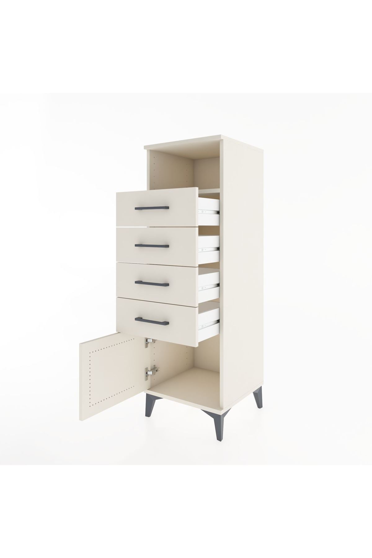 Hyperion Dolap Tek Raflı 4 Çekmeceli Tek Kapaklı 44x44x134 Aytaşı-Aytaşı