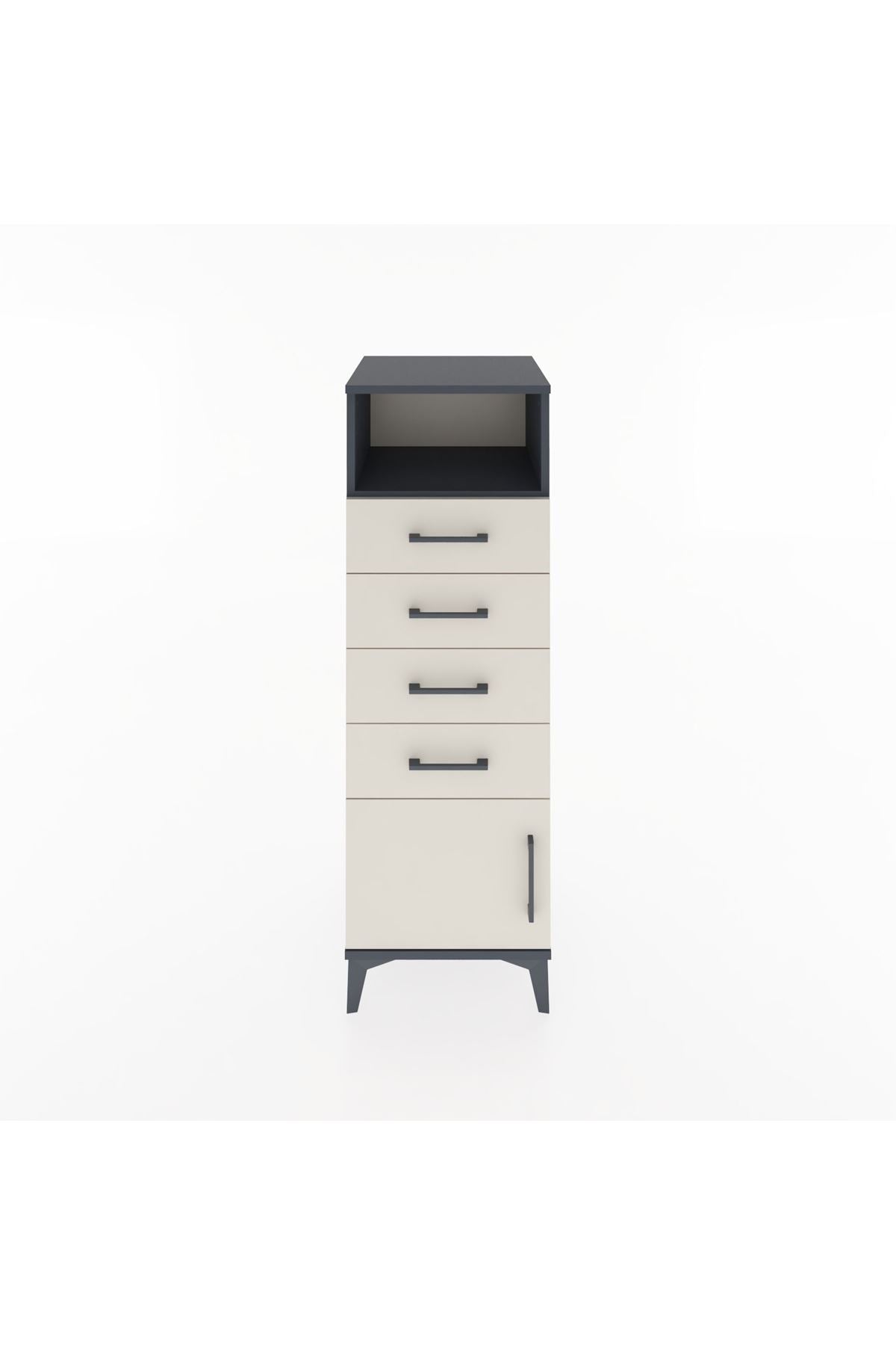 Hyperion Dolap Tek Raflı 4 Çekmeceli Tek Kapaklı 44x44x134 Antrasit-Aytaşı