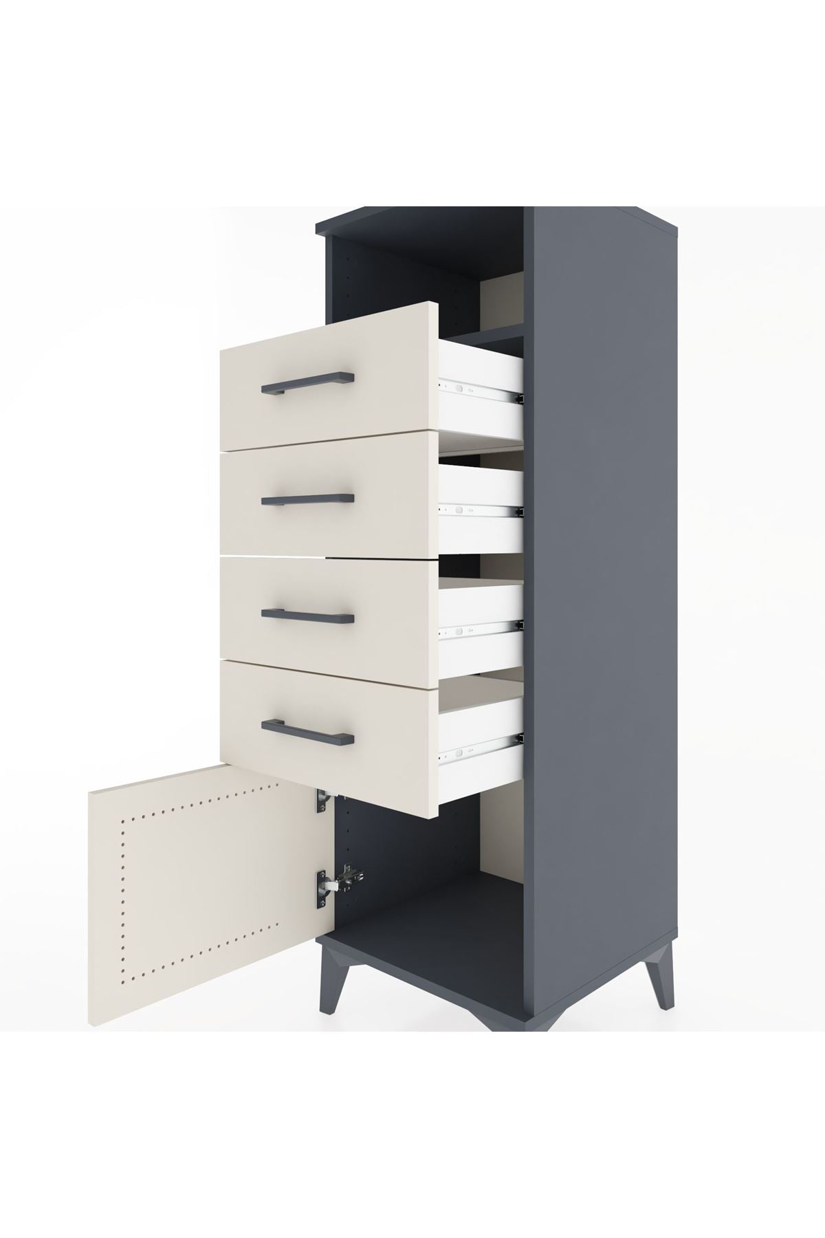 Hyperion Dolap Tek Raflı 4 Çekmeceli Tek Kapaklı 44x44x134 Antrasit-Aytaşı