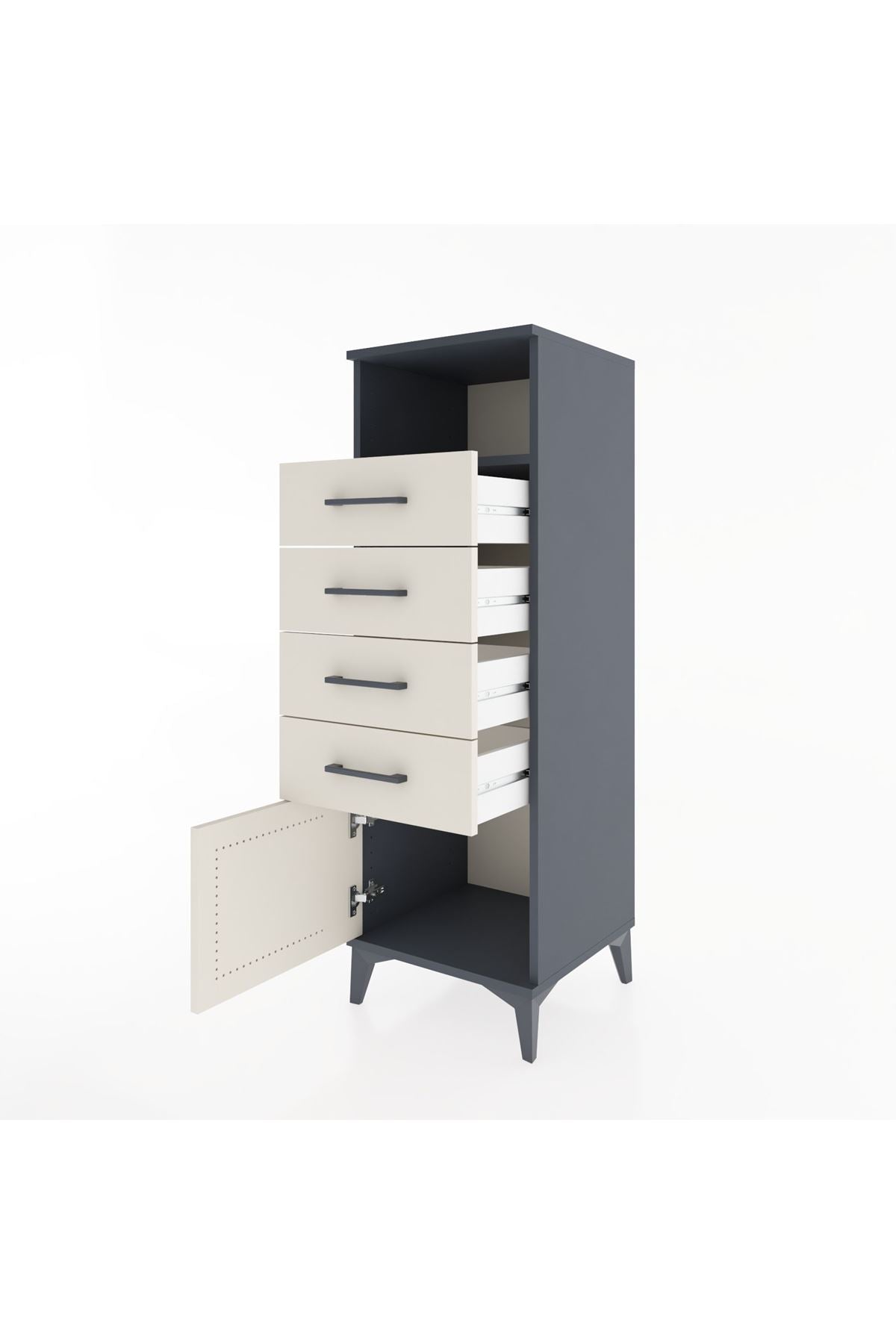 Hyperion Dolap Tek Raflı 4 Çekmeceli Tek Kapaklı 44x44x134 Antrasit-Aytaşı