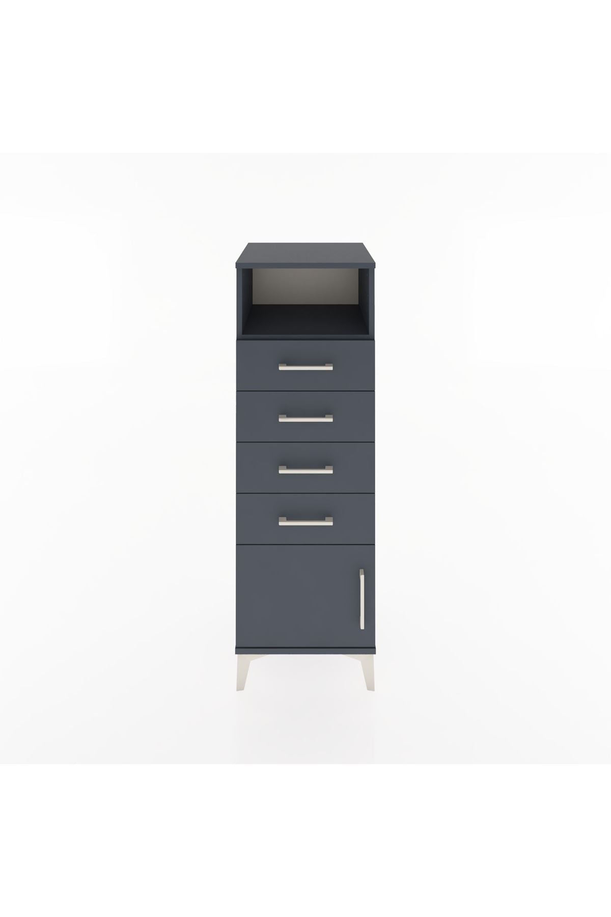 Hyperion Dolap Tek Raflı 4 Çekmeceli Tek Kapaklı 44x44x134 Antrasit-Antrasit