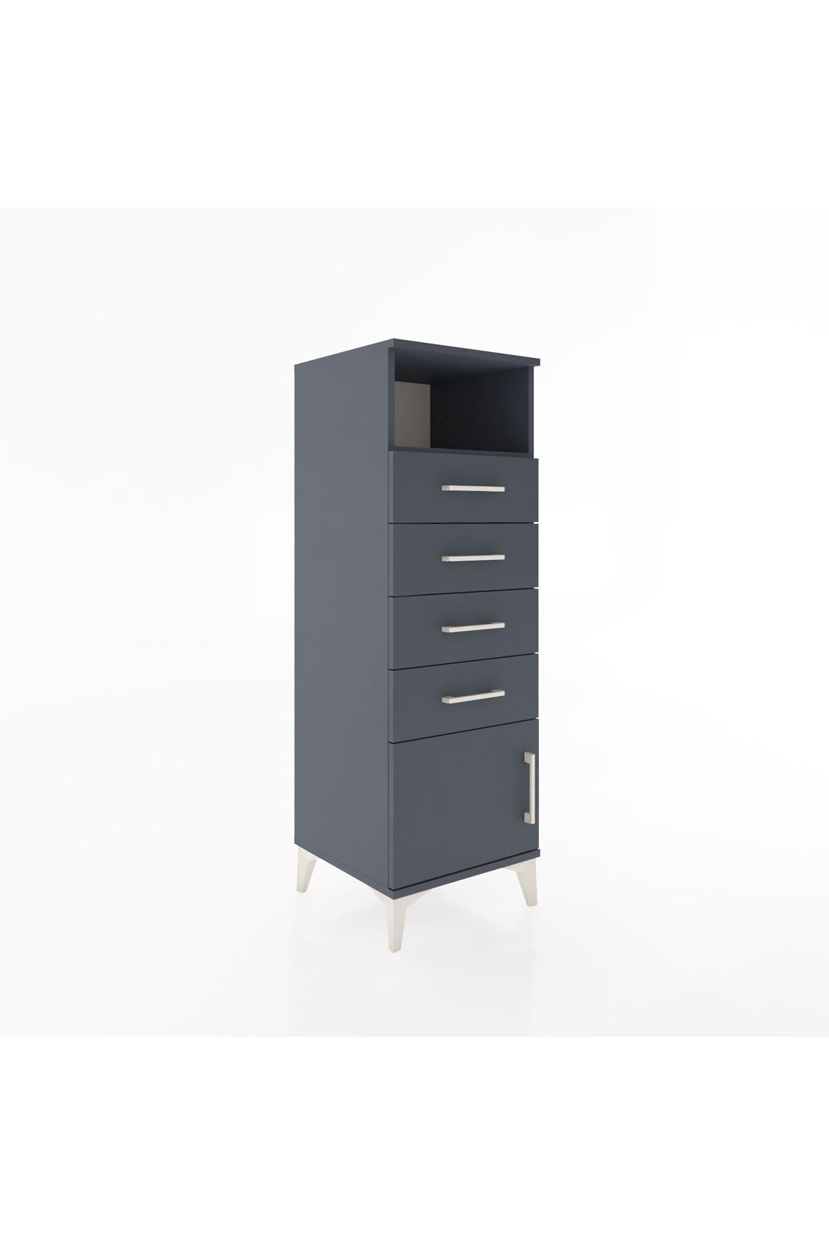 Hyperion Dolap Tek Raflı 4 Çekmeceli Tek Kapaklı 44x44x134 Antrasit-Antrasit