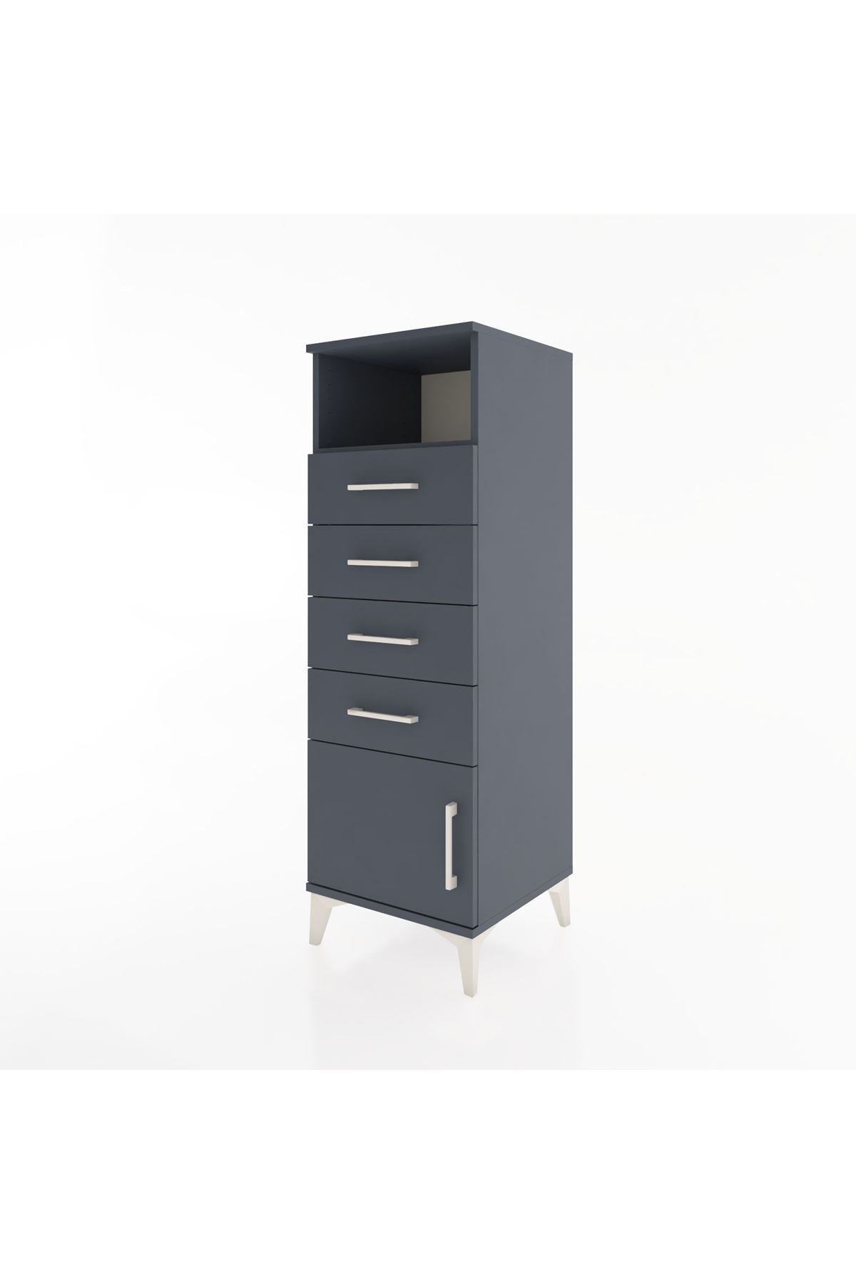 Hyperion Dolap Tek Raflı 4 Çekmeceli Tek Kapaklı 44x44x134 Antrasit-Antrasit