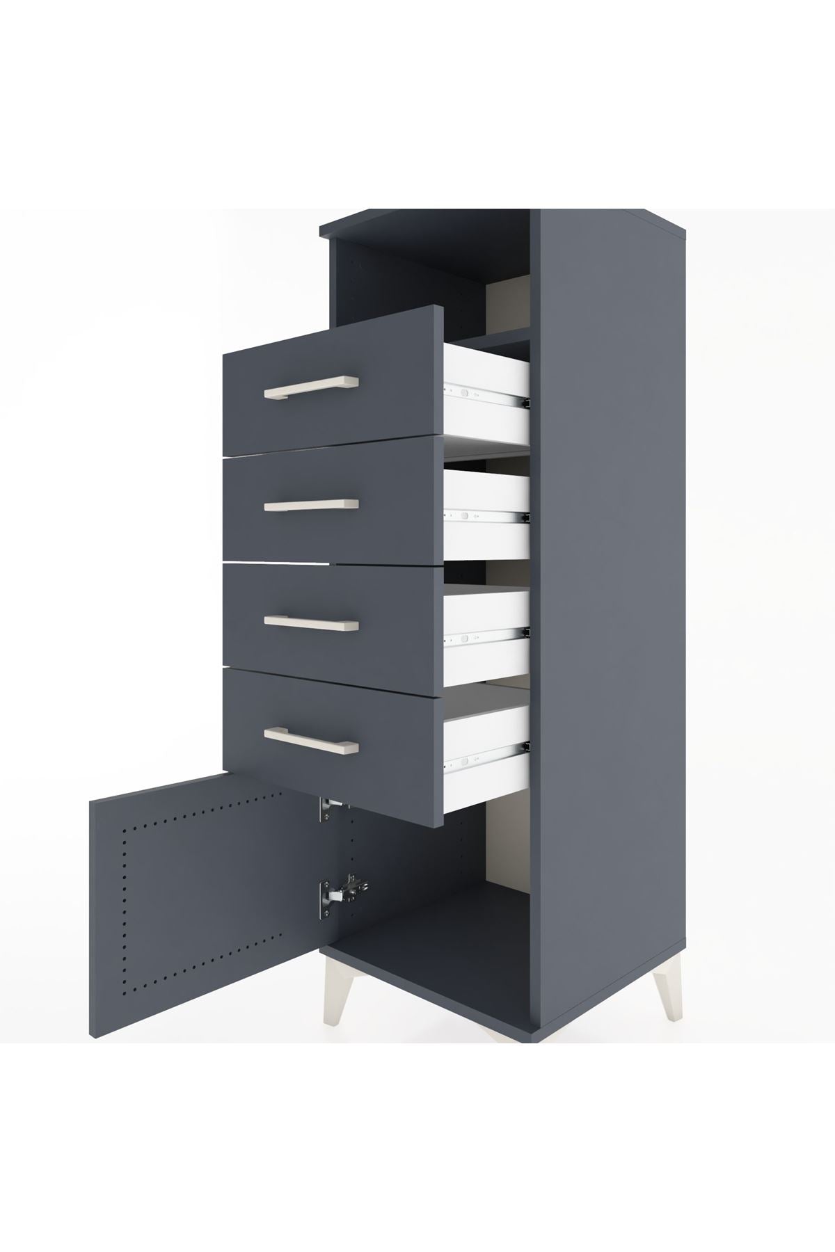 Hyperion Dolap Tek Raflı 4 Çekmeceli Tek Kapaklı 44x44x134 Antrasit-Antrasit