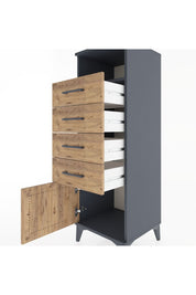 Hyperion Dolap Tek Raflı 4 Çekmeceli Tek Kapaklı 44x44x134 Antrasit-Çam