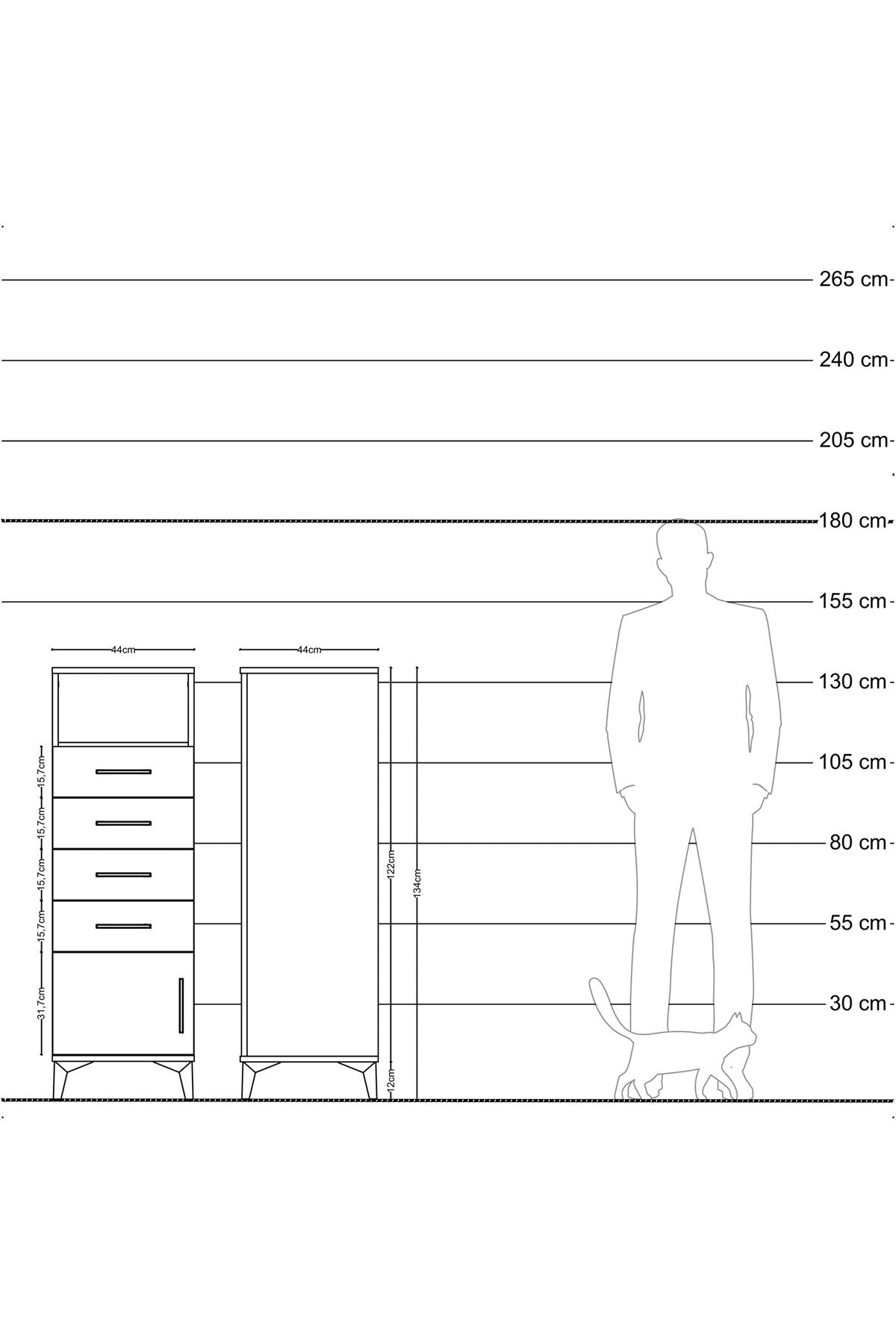 Hyperion Dolap Tek Raflı 4 Çekmeceli Tek Kapaklı 44x44x134 Antrasit-Çam