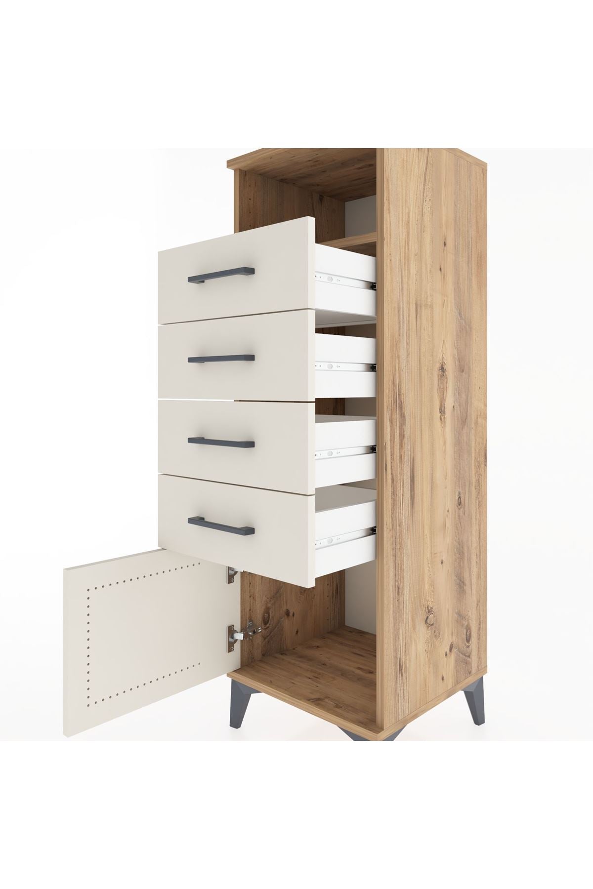 Hyperion Dolap Tek Raflı 4 Çekmeceli Tek Kapaklı 44x44x134 Çam-Aytaşı