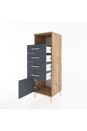 Hyperion Dolap Tek Raflı 4 Çekmeceli Tek Kapaklı 44x44x134 Çam-Antrasit