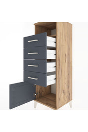 Hyperion Dolap Tek Raflı 4 Çekmeceli Tek Kapaklı 44x44x134 Çam-Antrasit