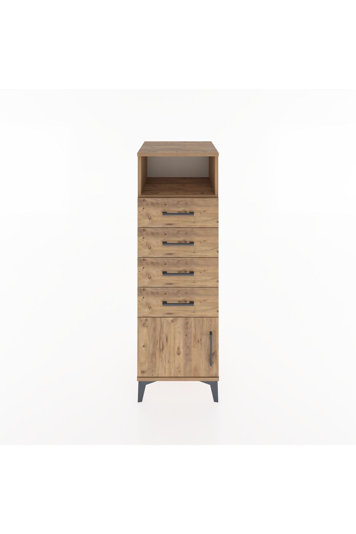 Hyperion Dolap Tek Raflı 4 Çekmeceli Tek Kapaklı 44x44x134 Çam-Çam