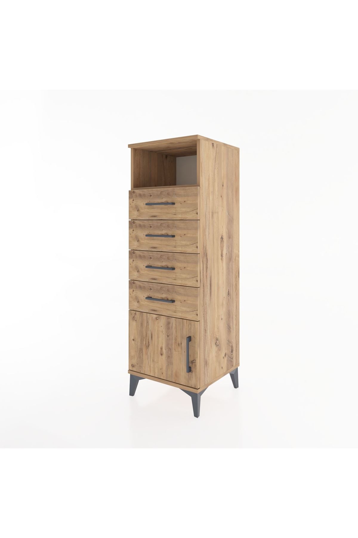 Hyperion Dolap Tek Raflı 4 Çekmeceli Tek Kapaklı 44x44x134 Çam-Çam