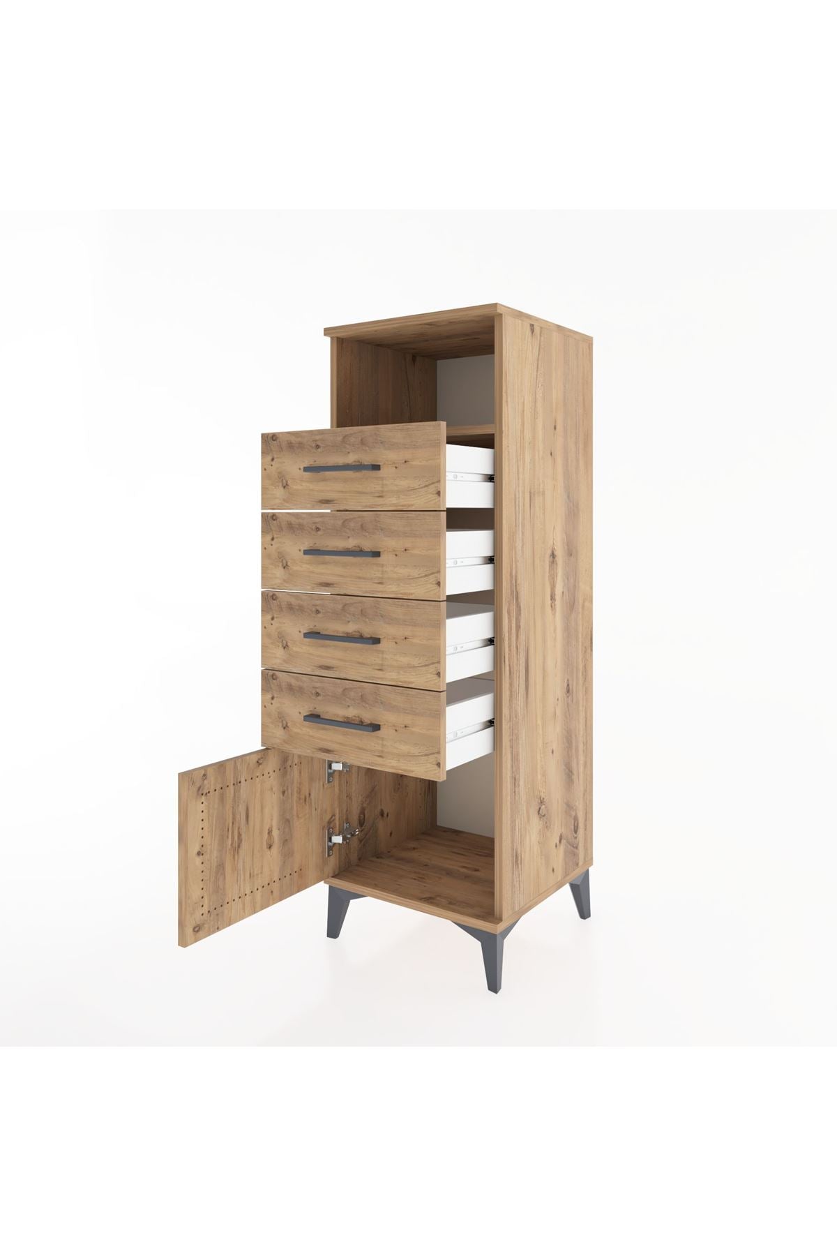 Hyperion Dolap Tek Raflı 4 Çekmeceli Tek Kapaklı 44x44x134 Çam-Çam