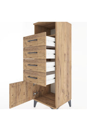 Hyperion Dolap Tek Raflı 4 Çekmeceli Tek Kapaklı 44x44x134 Çam-Çam