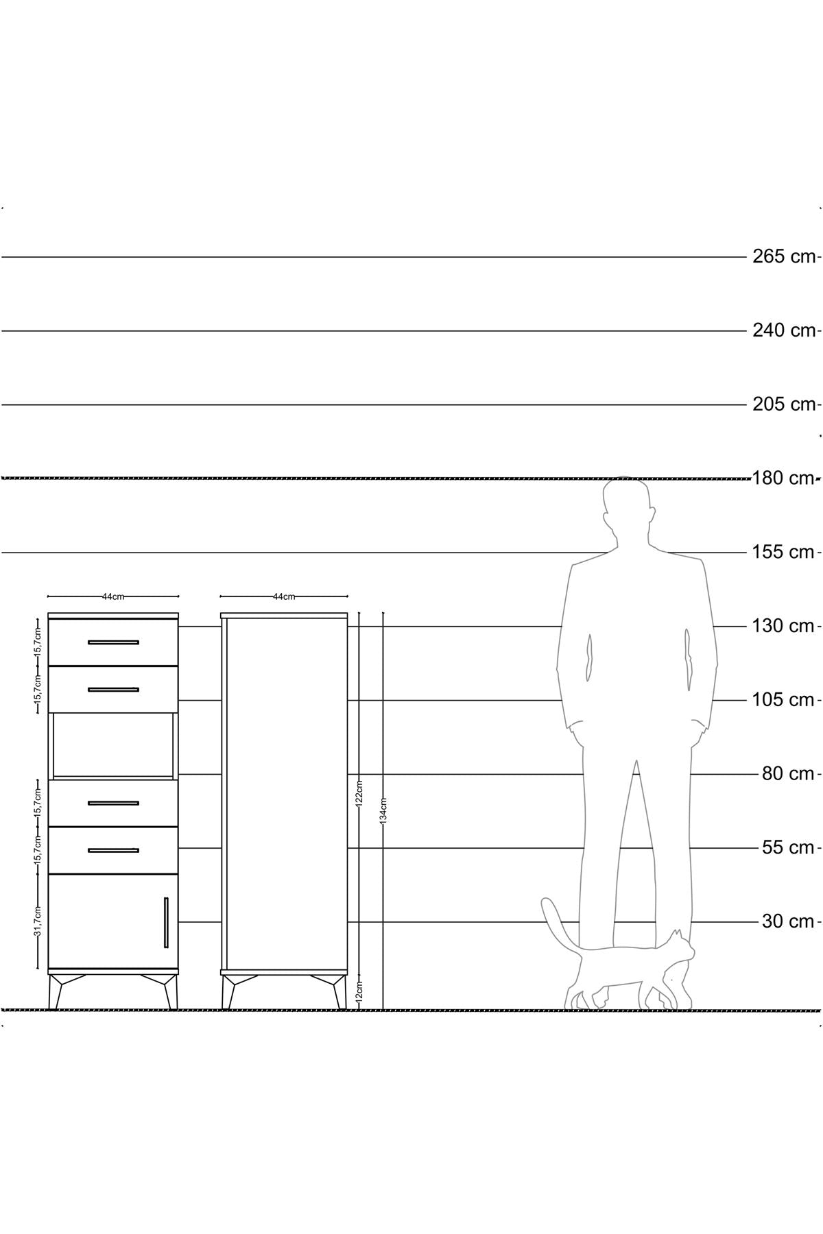 Hyperion Dolap Tek Raflı 4 Çekmeceli Tek Kapaklı 44x44x134 Aytaşı-Çam
