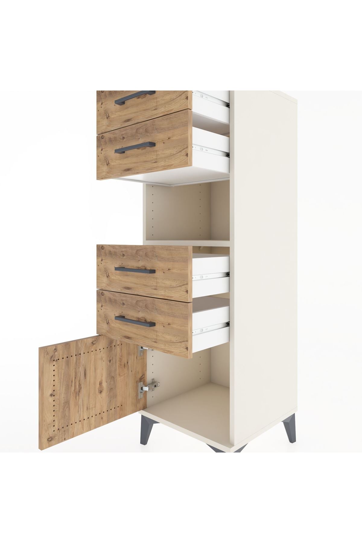 Hyperion Dolap Tek Raflı 4 Çekmeceli Tek Kapaklı 44x44x134 Aytaşı-Çam