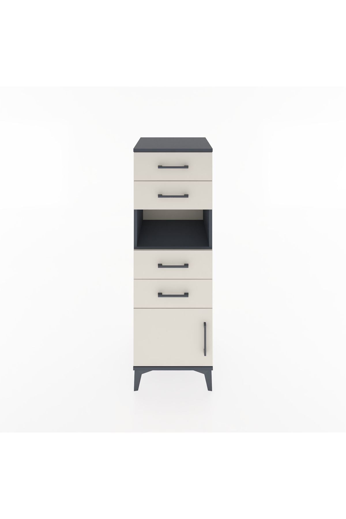 Hyperion Dolap Tek Raflı 4 Çekmeceli Tek Kapaklı 44x44x134 Antrasit-Aytaşı